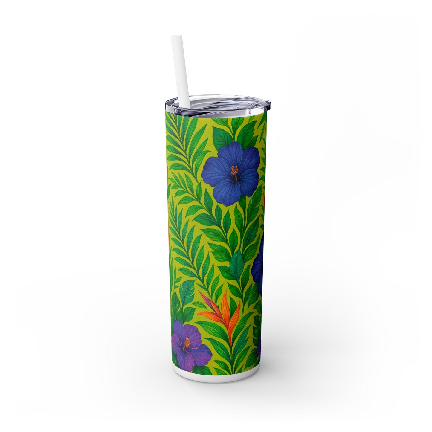Midnight Flowers Lime, Skinny Matte Tumbler with Straw - 20oz Beach Vibes