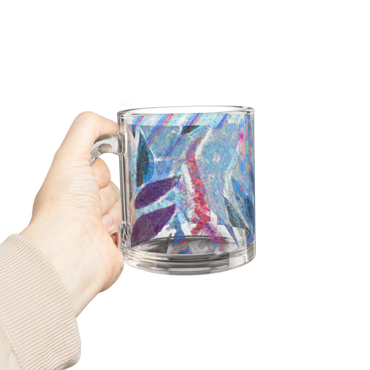 Tropical Glass Mug - 10oz Coffee Cup / Amazon Whimsy, Blue