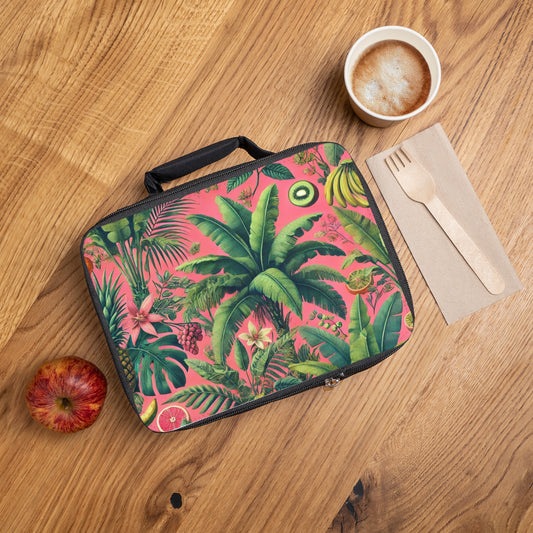 Tropical Fruits/Pink Lunch Bag - Eco-Friendly Insulated Tote, Adult and Child Lunchbox / Perfect for Picnics, Beach Outings