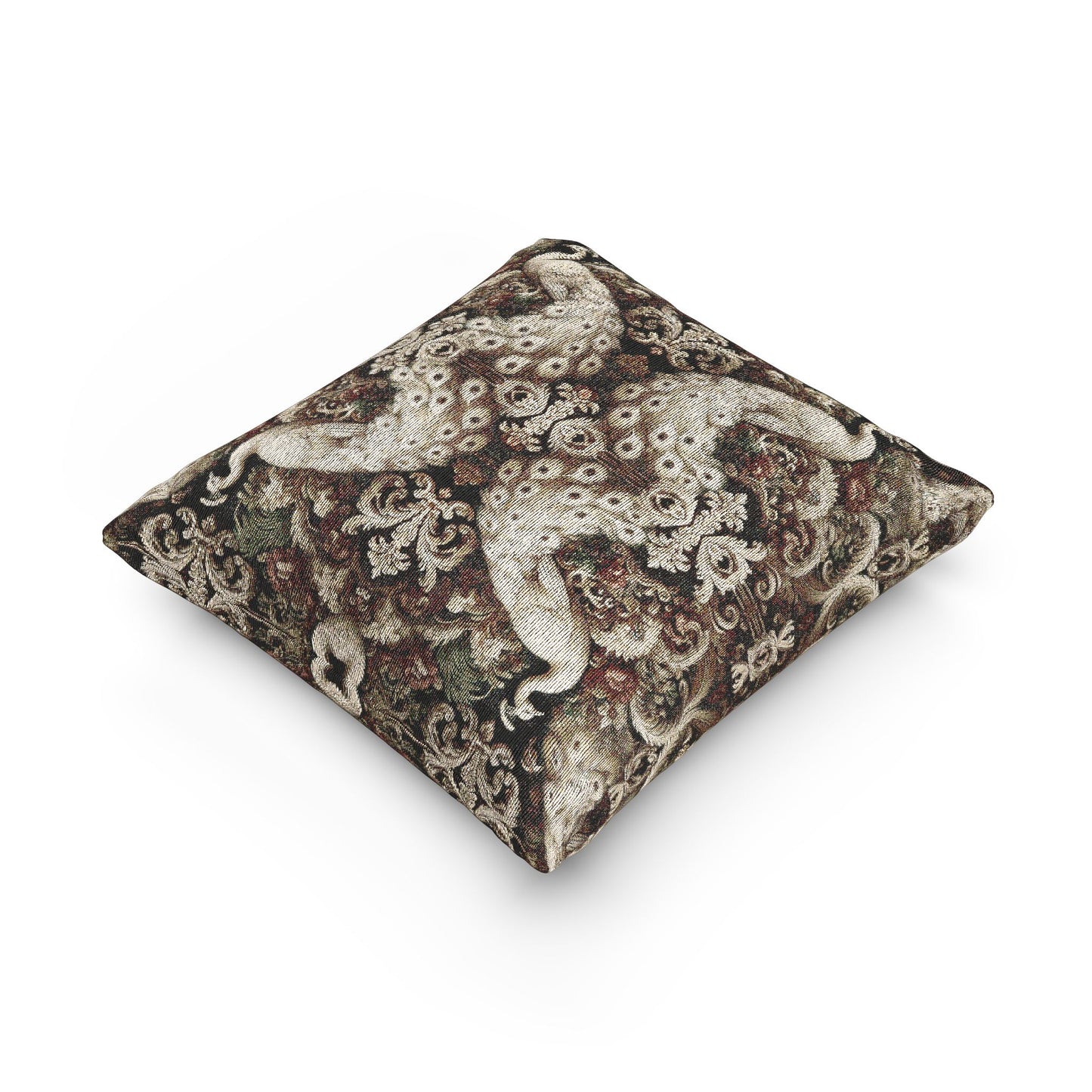 Woven Pillow, 17"W x 18"L ~ Kaleido White Peacocks