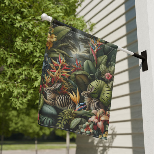 Tropical Garden Flag - Perfect for Outdoor Decor / Rainforest Sumatran Rabbit Outing