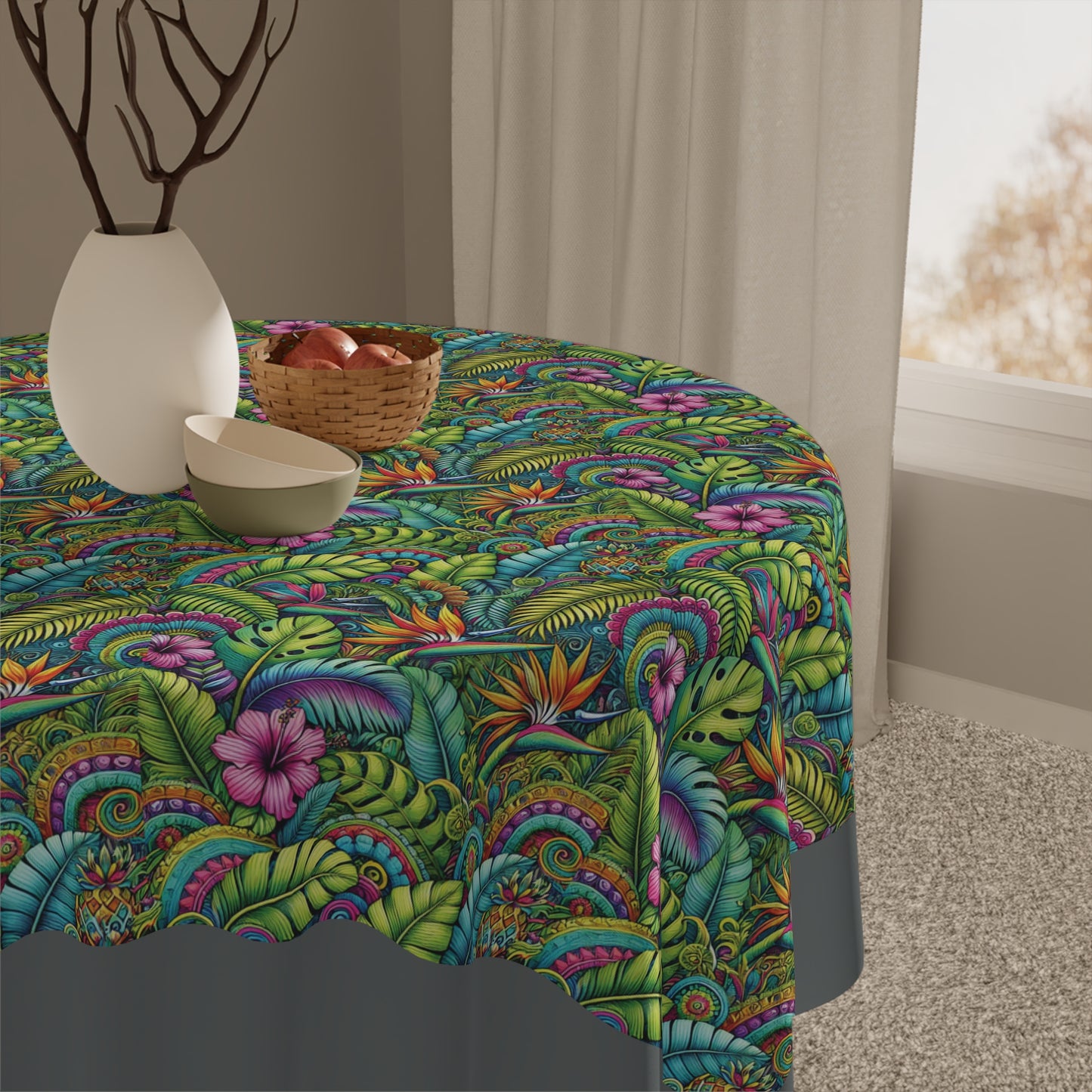 Rainforest Blooms/Dark Grey ~ Square Tablecloth, 55" x 55"