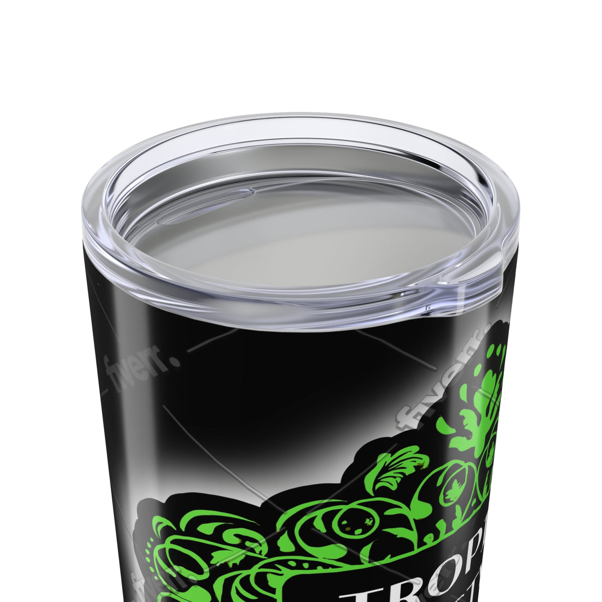 20oz Tropical Glossy Tumbler, Stainless Steel / Tropics Lifestyle Coffee, Black Glow