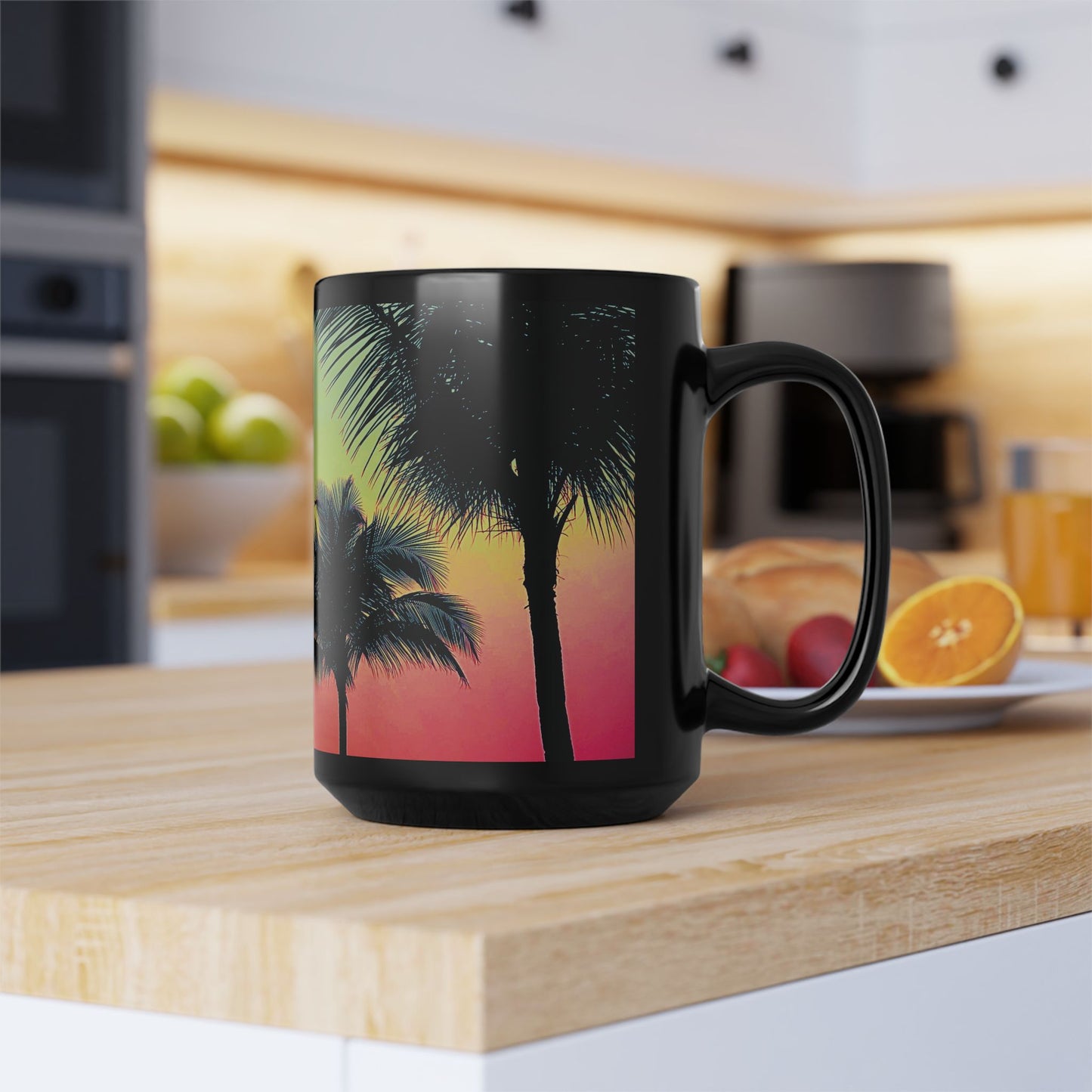 Black Coffee Mug - Palm Glow, Sangria