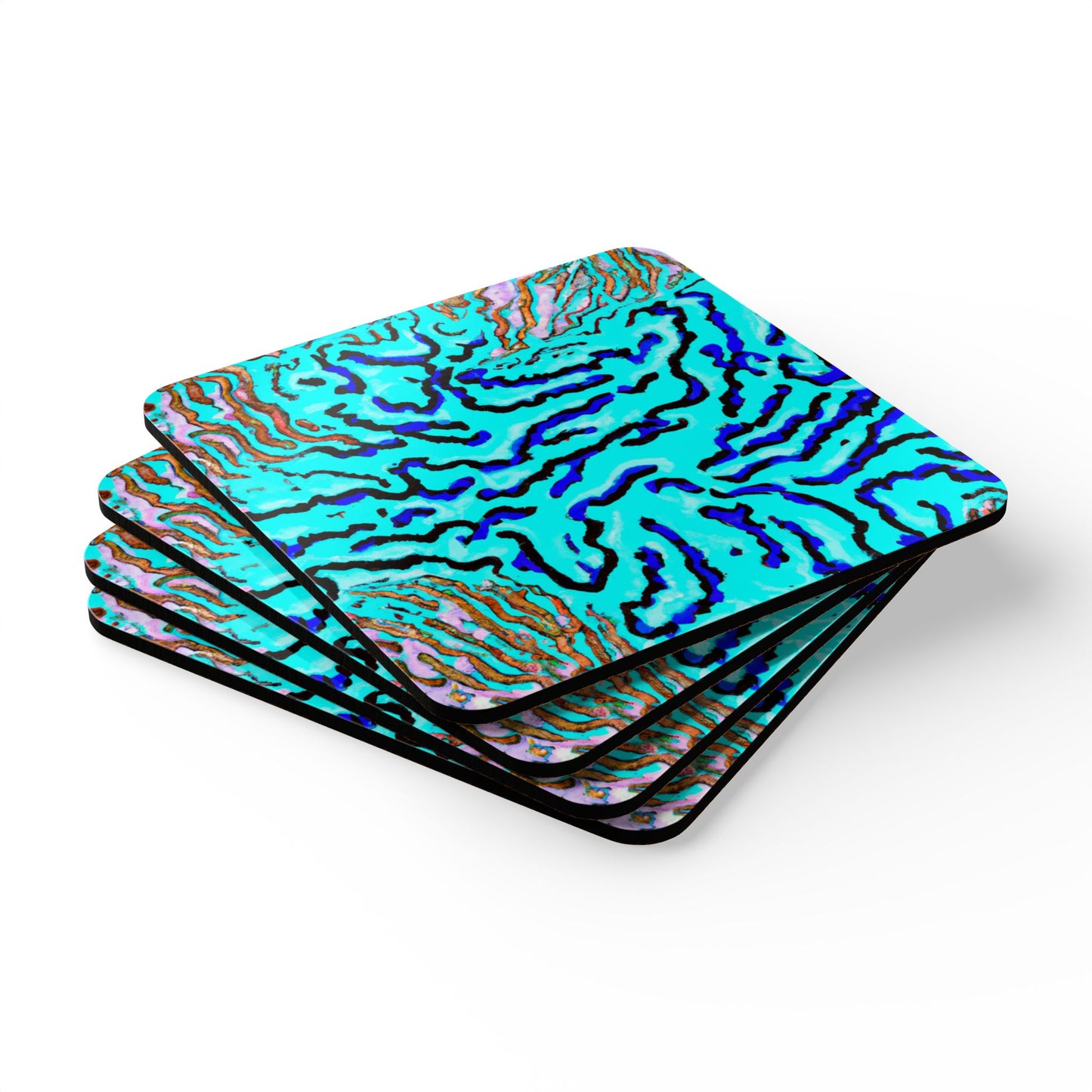Coaster Set - Wild Coral, Turquoise