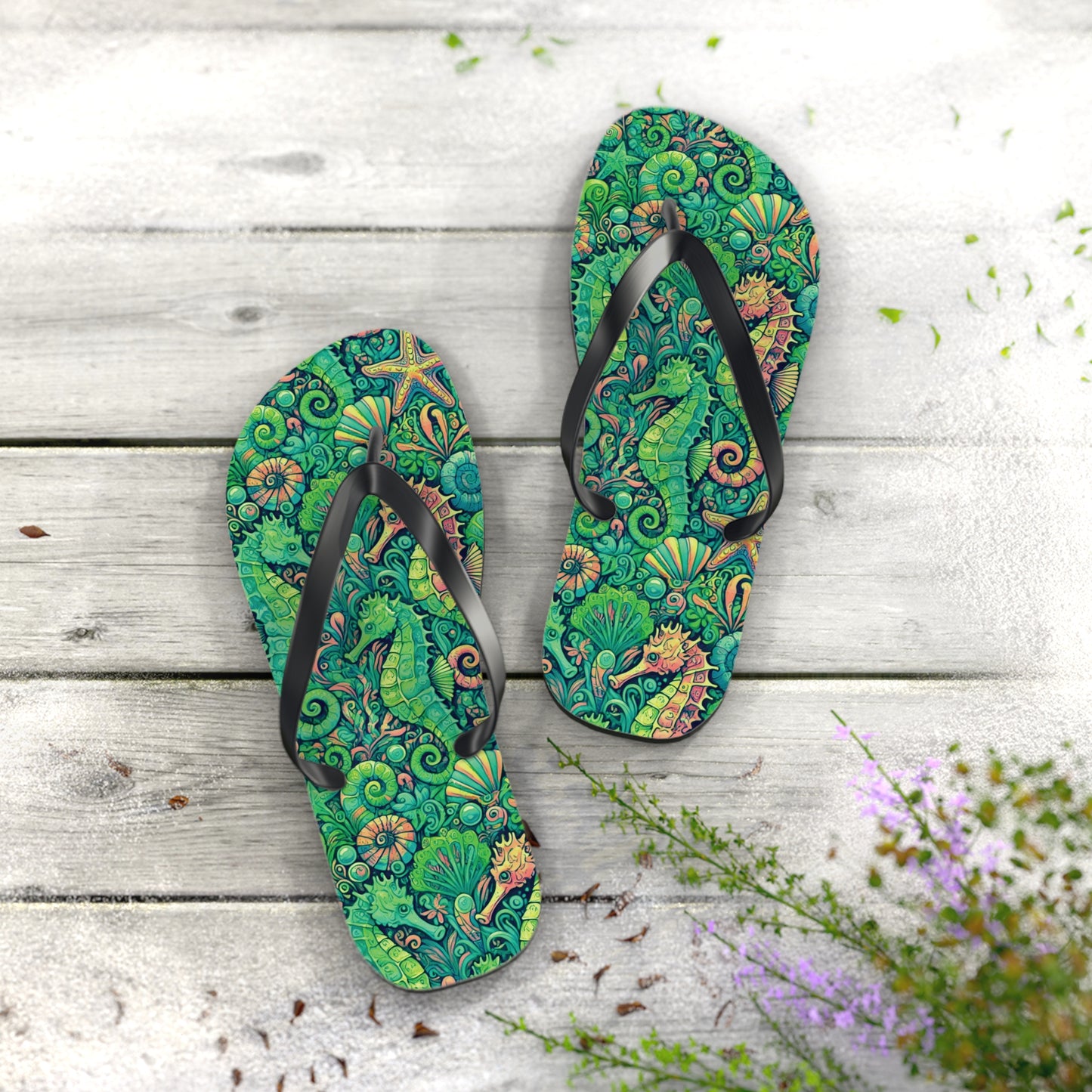 Flip Flops - Seahorses/Hot Lime