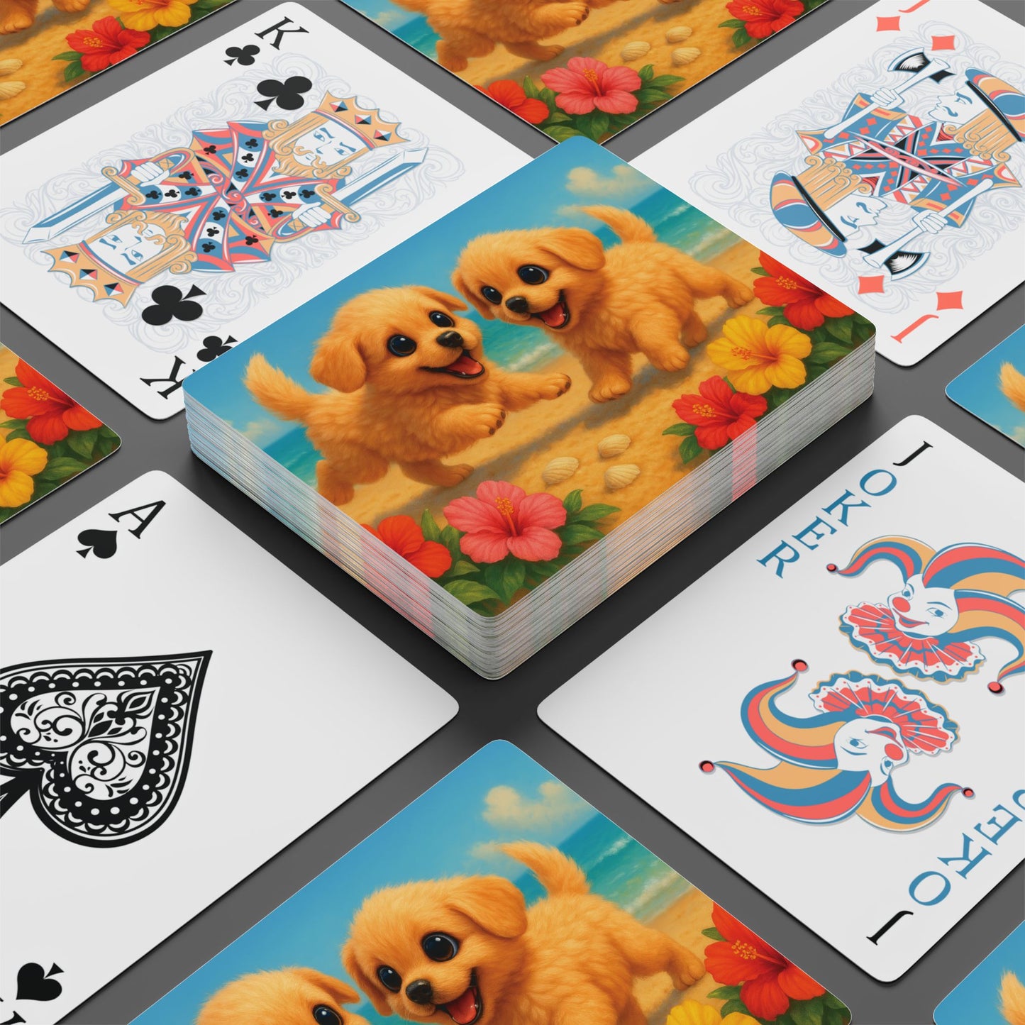 Poker Playing Cards - Two Puppies on Beach