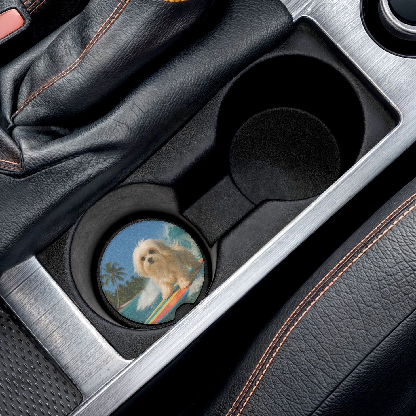 Soapstone Car Coaster - Surfer Puppy Ariel