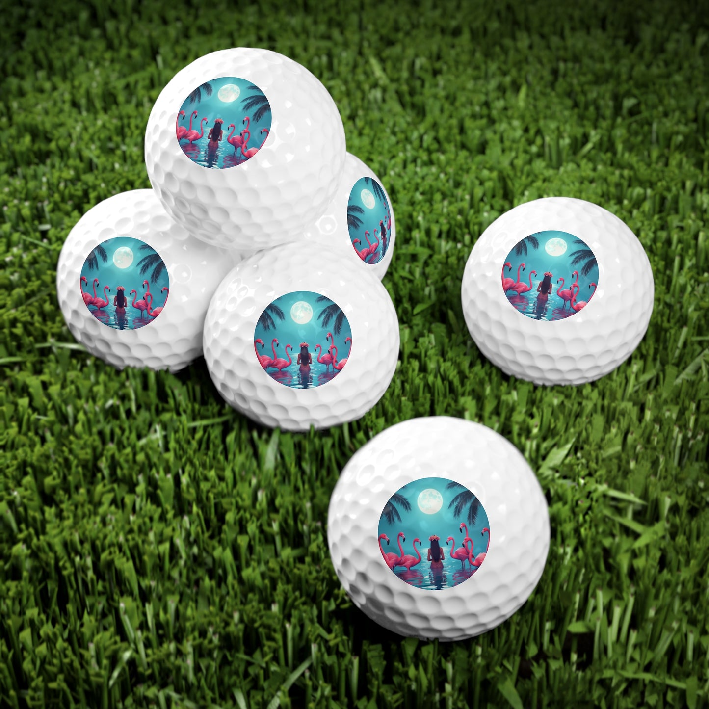 Tropical-Themed Golf Balls, 6pcs - Perfect Gift for Golf Enthusiasts / Moonlit Mermaid and Flamingos