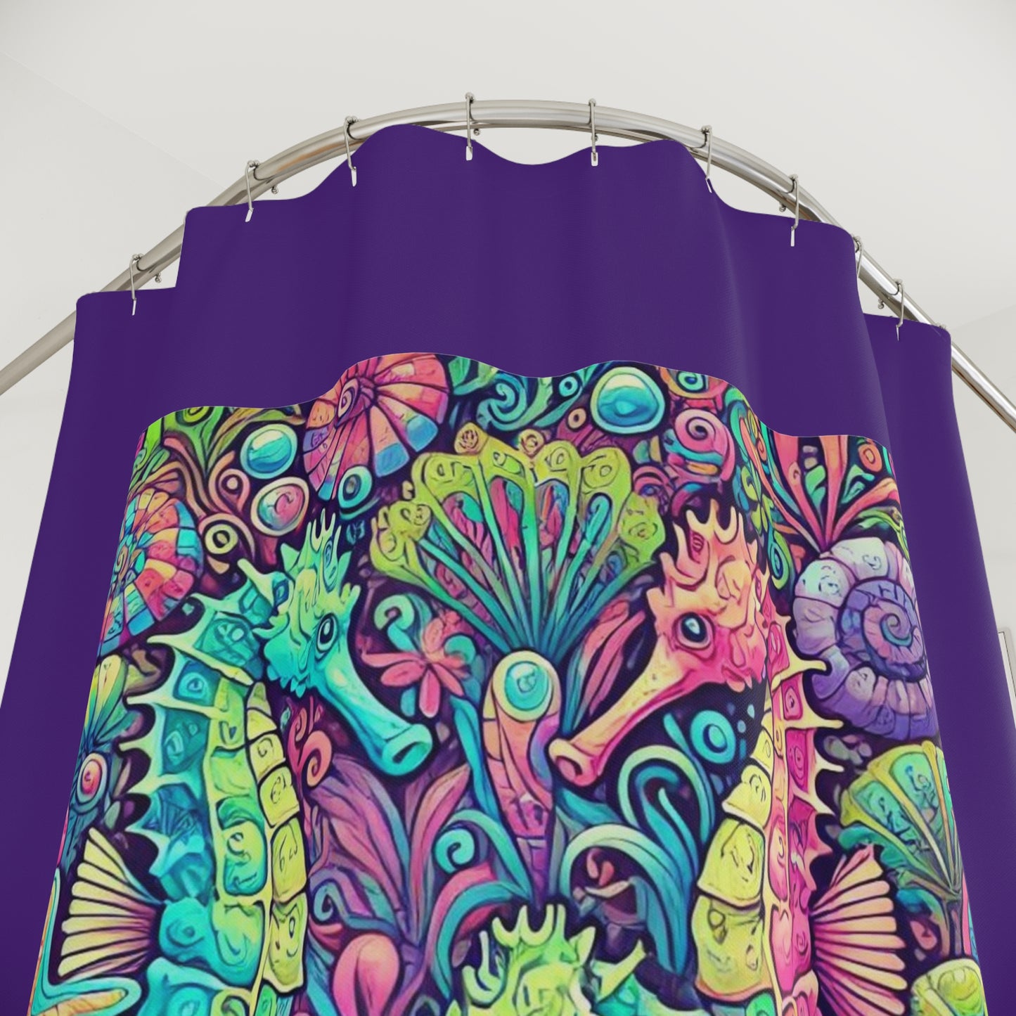 Tropical Shower Curtain - Rainforest Bathroom Decor / Seahorse Trio/Purple