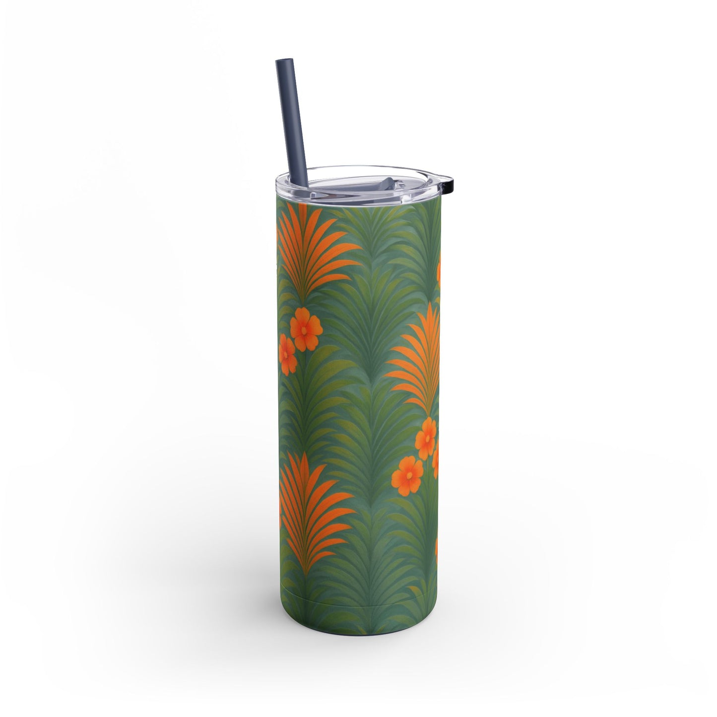 20oz Matte Stainless Steel Tumbler, Many Lid Colors - Stylish Travel Cup - Sunrise Palms/Orange