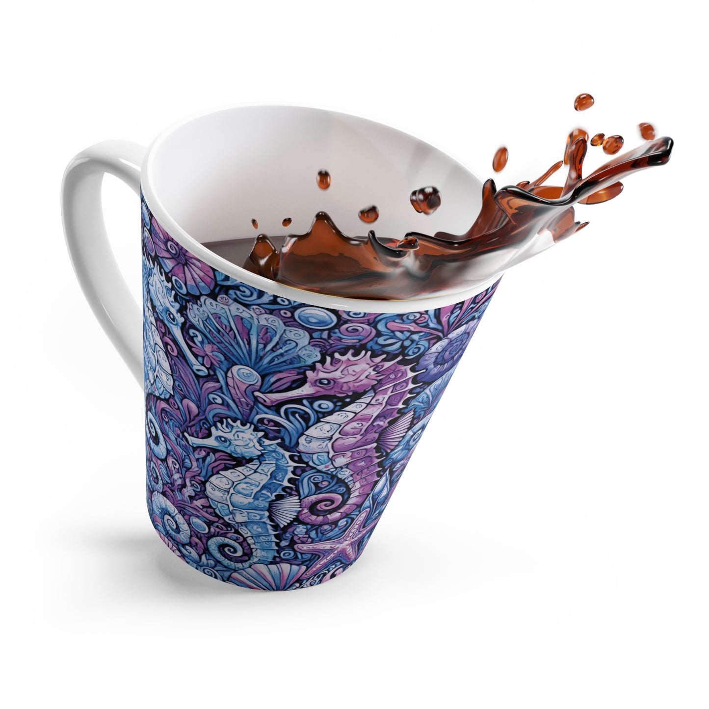 Latte White Mug - Seahorses, Blue