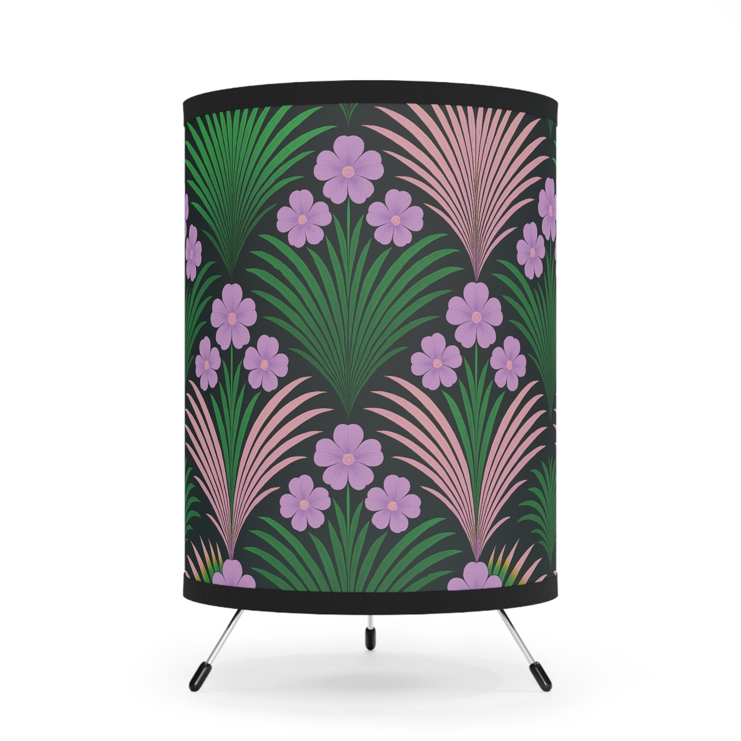 Midnight Hibiscus Deco/Purple Tripod Lamp with Artistic High-Res Shade - Perfect for Home Décor