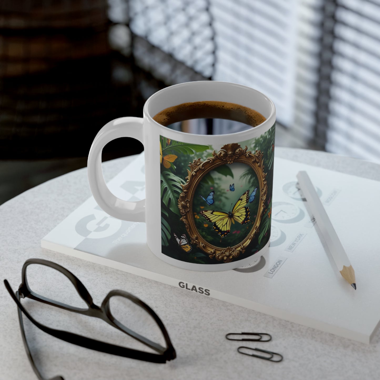 Jumbo Mug, 20oz, Framed Butterfly Party | Tropical Coffee Cup