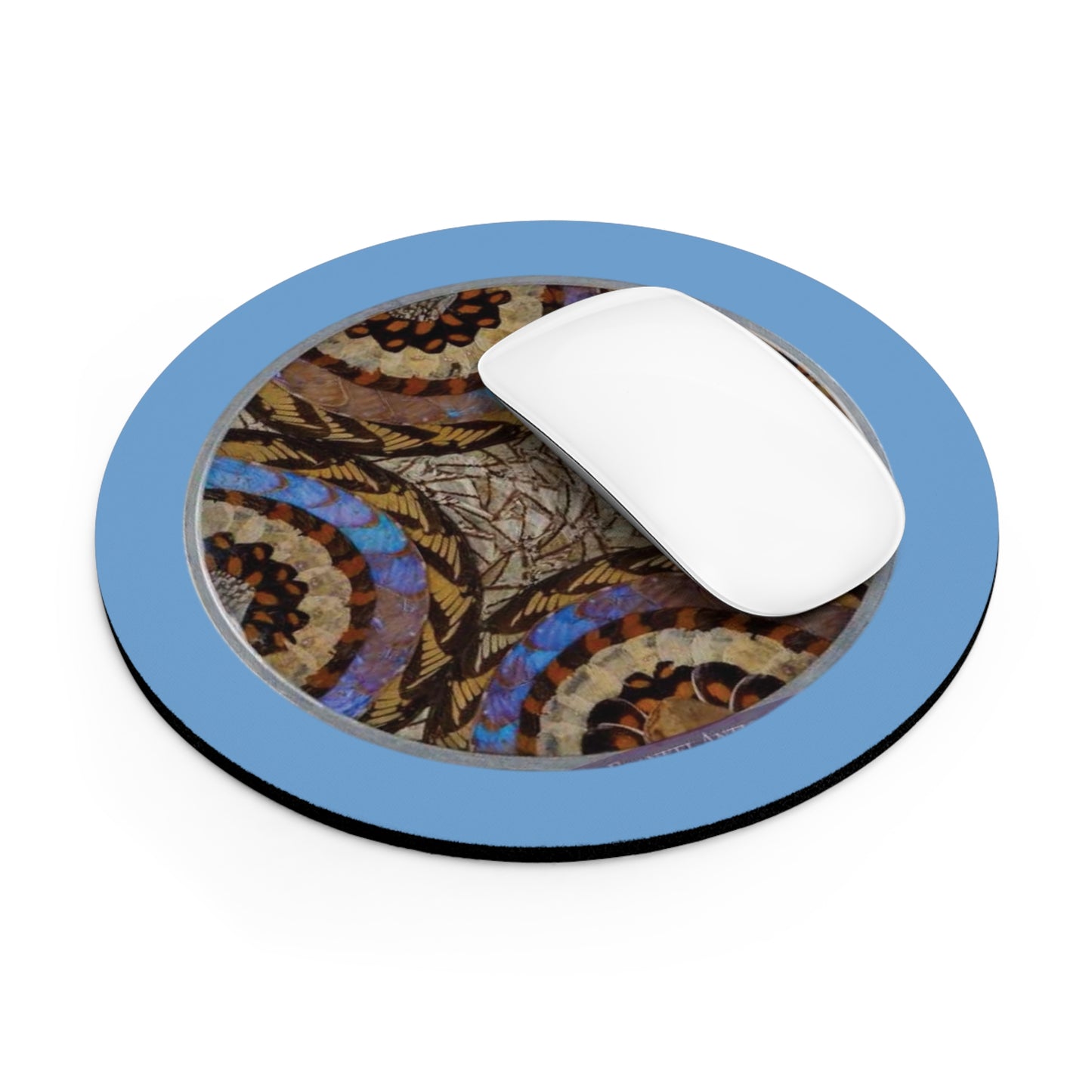 Tropical Mouse Pad, 2 Shapes - Beach Vibes for Home Office & Gamer / Real Butterfly Wing Art, Lt. Blue