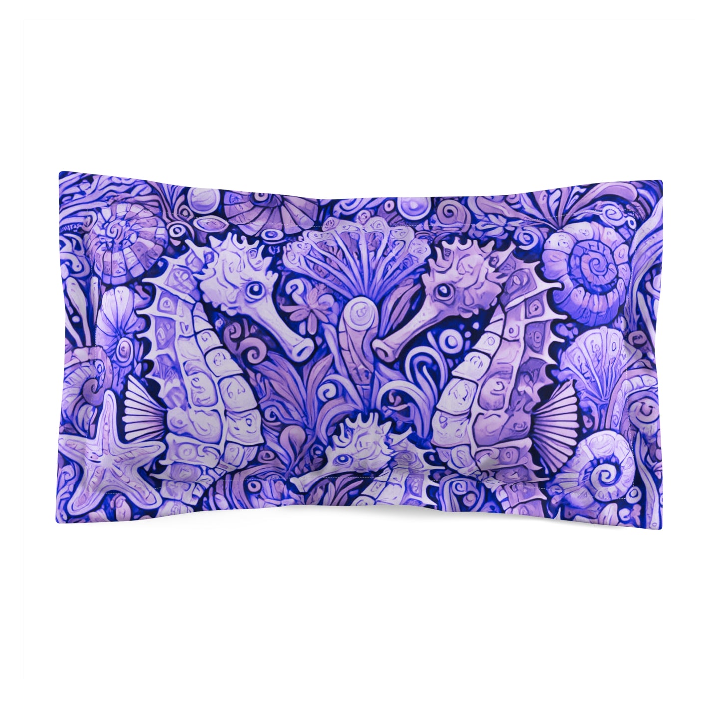 Microfiber Pillow Sham, 2 Sizes | Tropical Vibes for Relaxation / Seahorse Trio, Amethyst