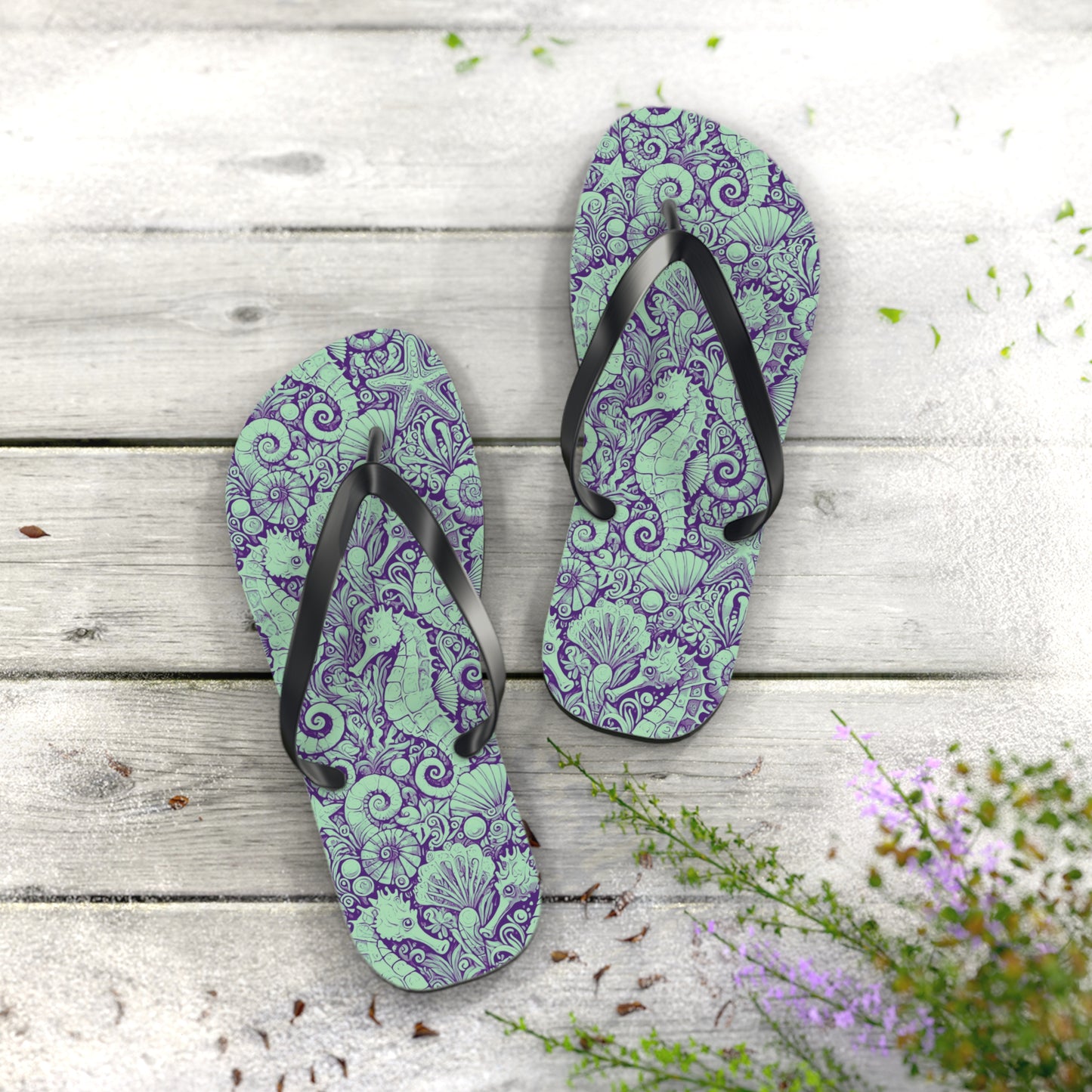 Flip Flops - Seahorses/Minty