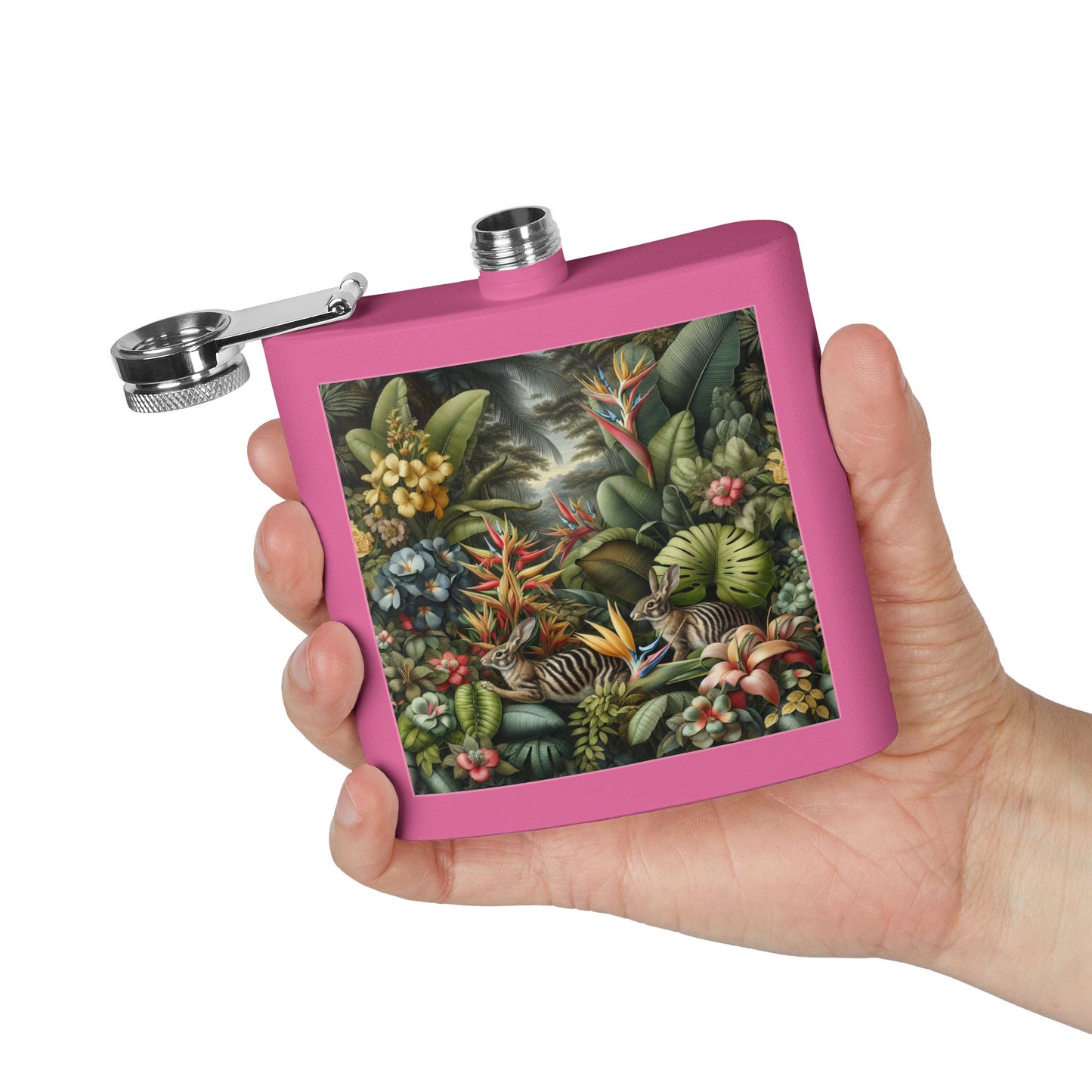 Tropical Stainless Steel 6 oz. Flask, Many Colors – Rainforest Rabbit Outing