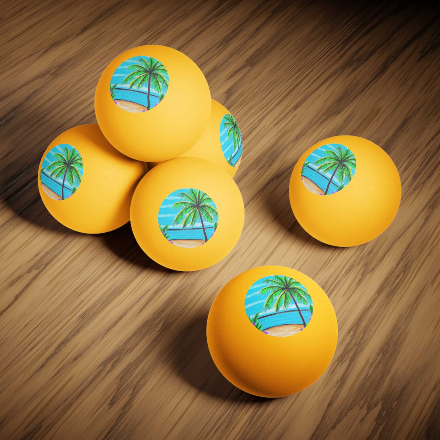 Tropical Paradise Ping Pong Balls - 6 Pack with Calm Beach/Orange