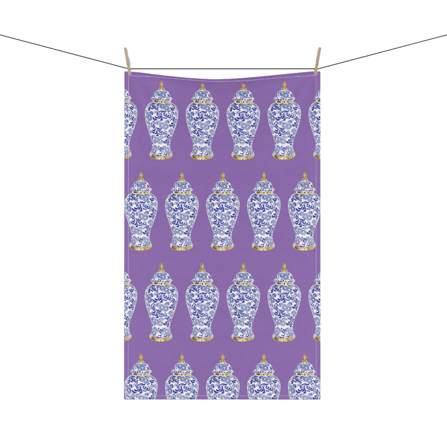 Copy of TeaTowels (cotton, poly), Blue and Gold Ginger Jar repeat light purple
