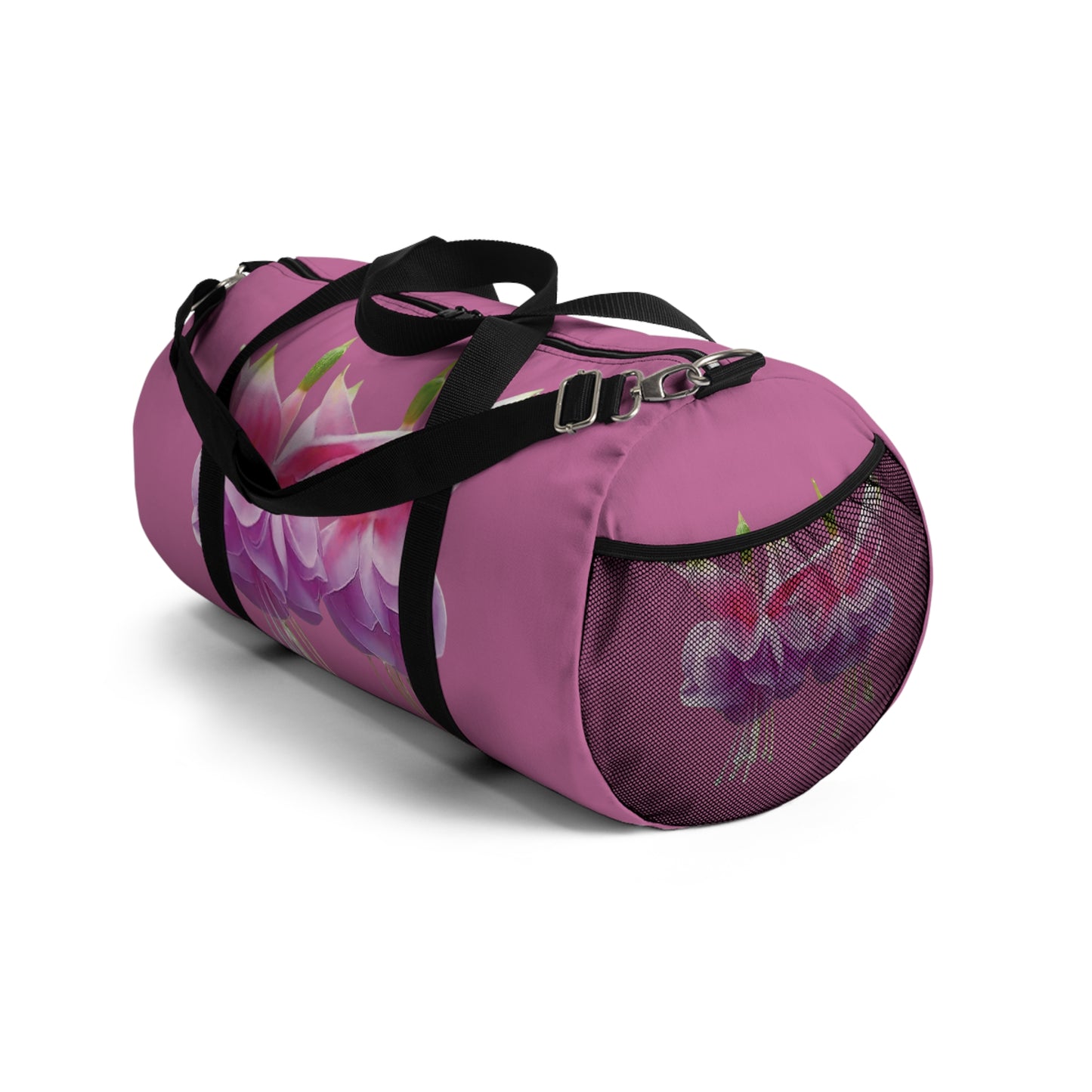 Tropical Flower Duffel Bag - Perfect for Travel and Gym / Two Pink Fuchsias, Lt. Pink