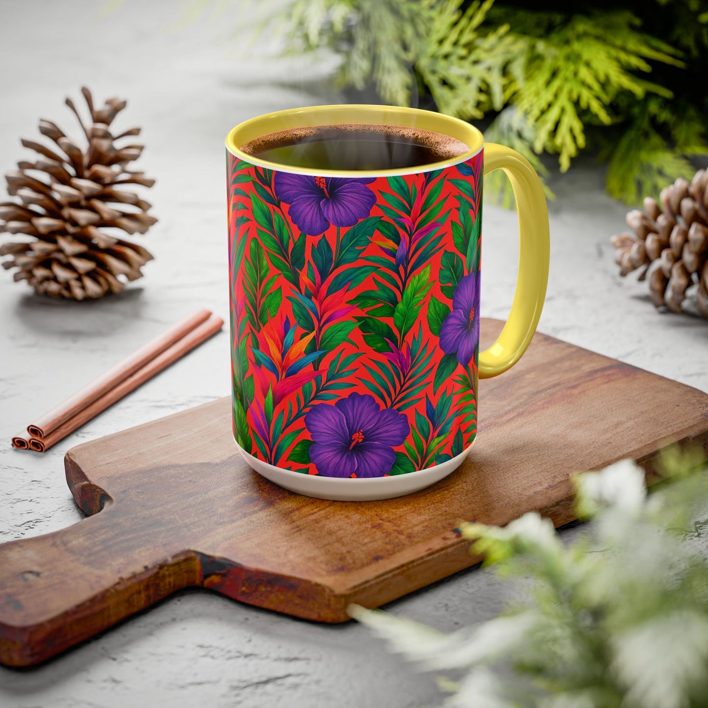 Vibrant Floral Coffee Mug - 11oz & 15oz / Midnight Flower Coral