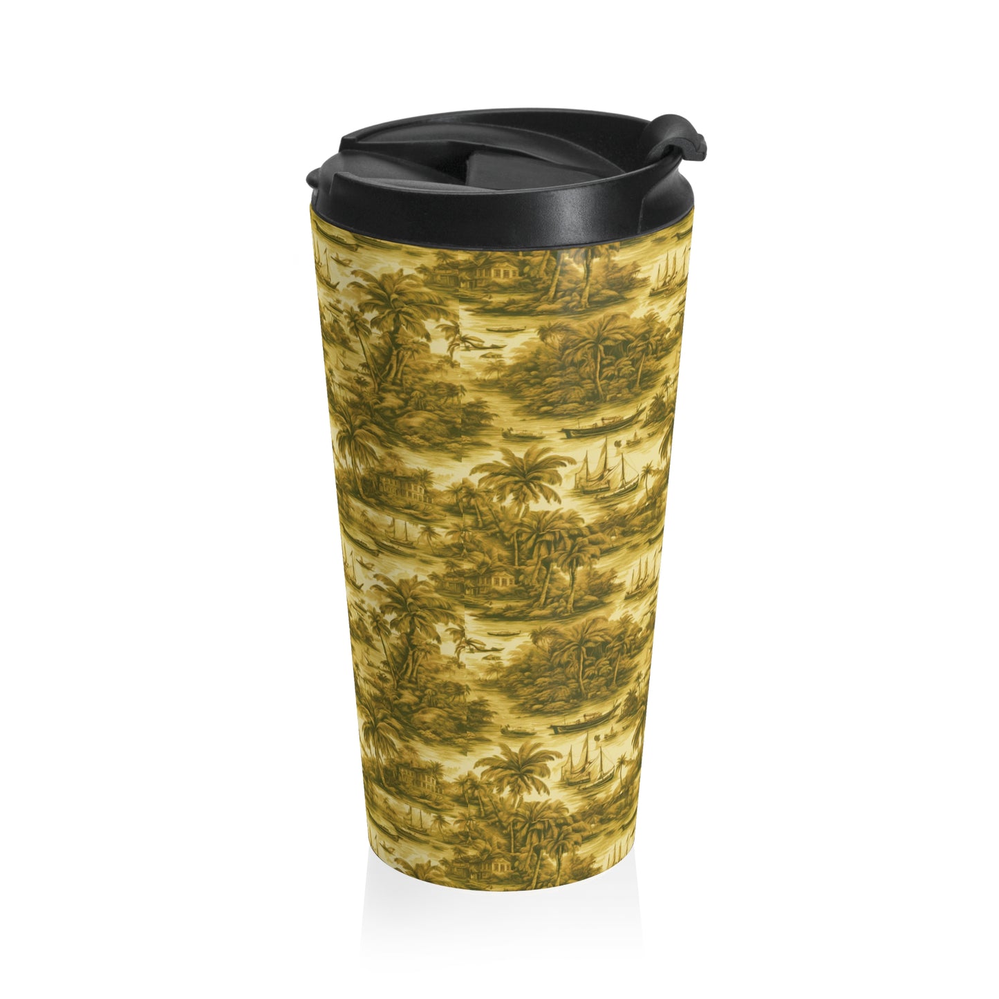 15 oz. Stainless Steel Travel Mug / Tropi Trip Toile Gold