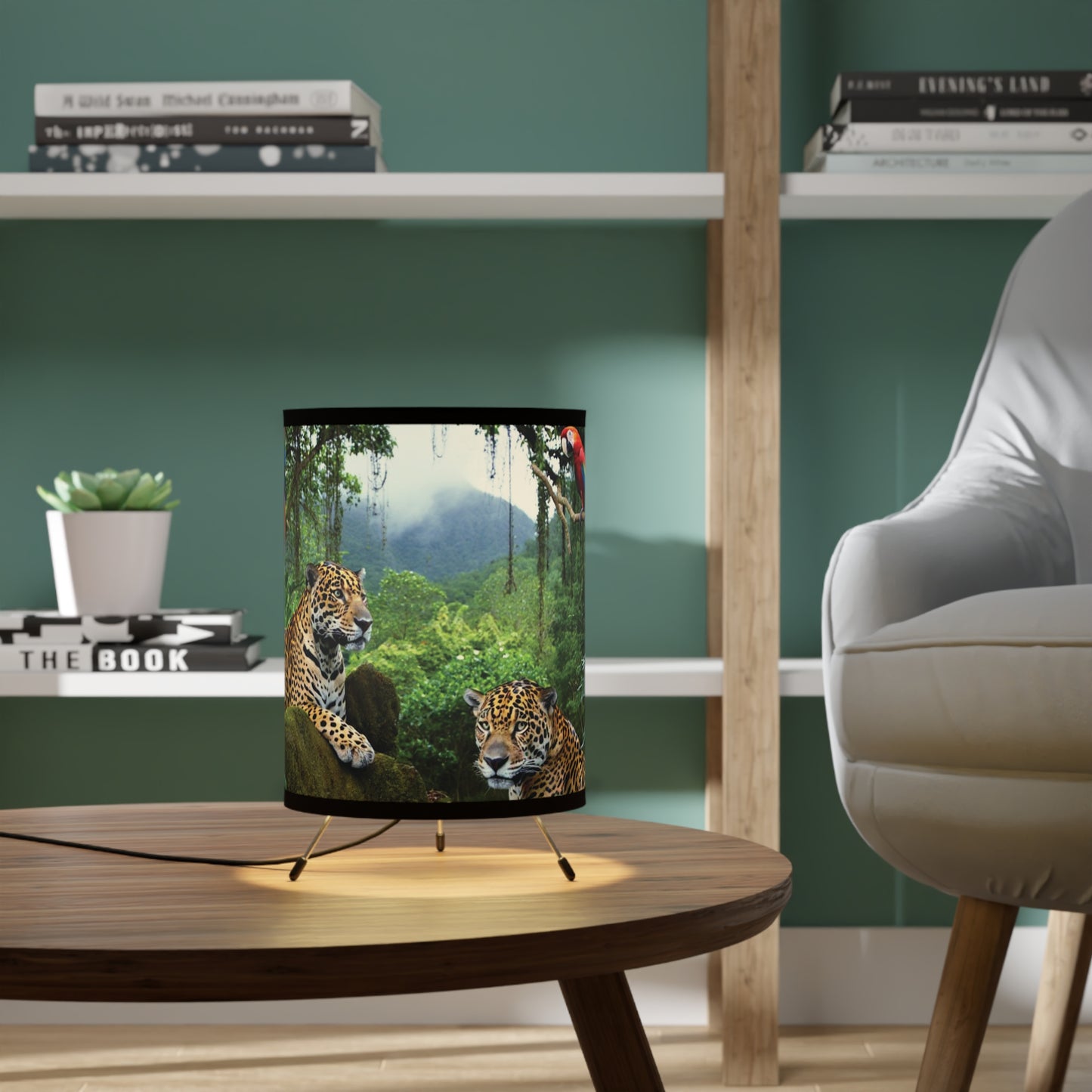 Jaguars and Parrots Tripod Lamp with Artistic High-Res Shade - Perfect for Home Décor