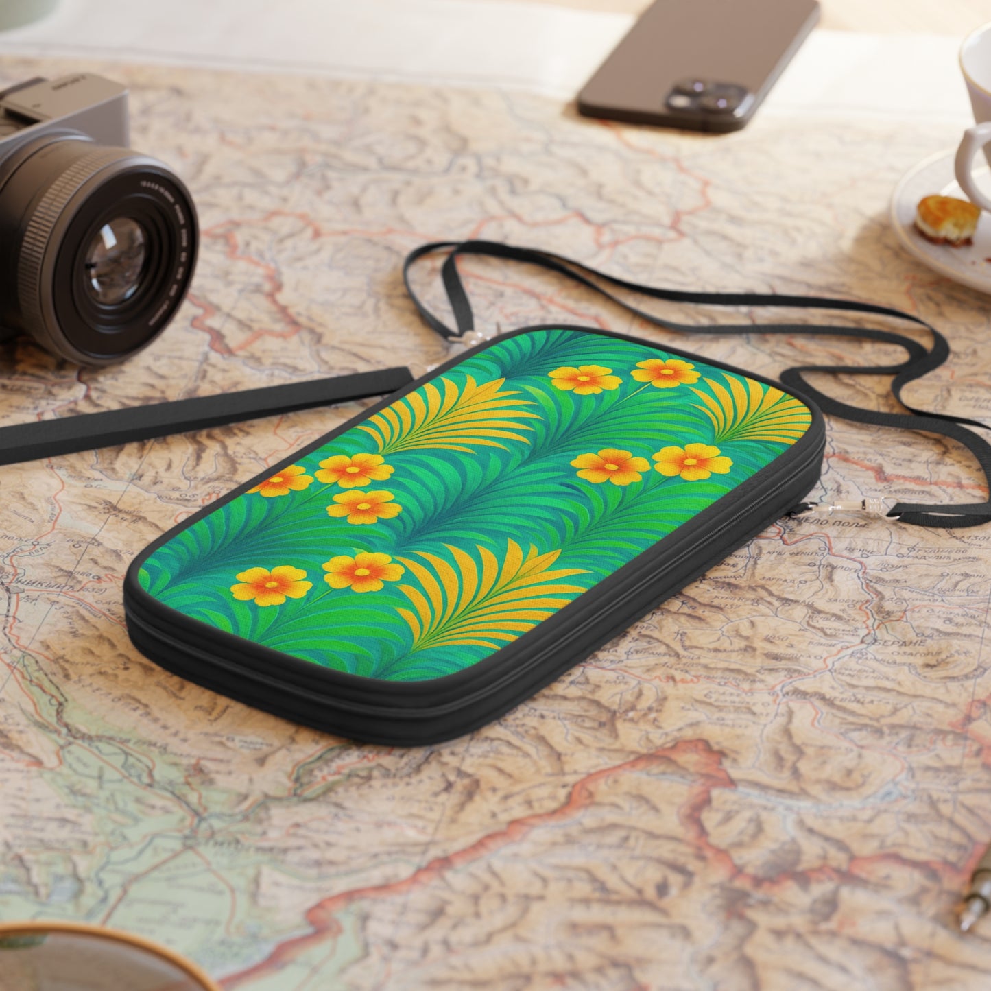 Passport Wallet – Perfect for Travelers & Adventurers / Sunrise Palms, Green