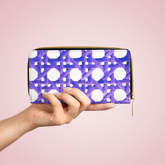 Tropical Zipper Wallet, Faux Leather / Vibrant Clutch / Amethyst Wicker