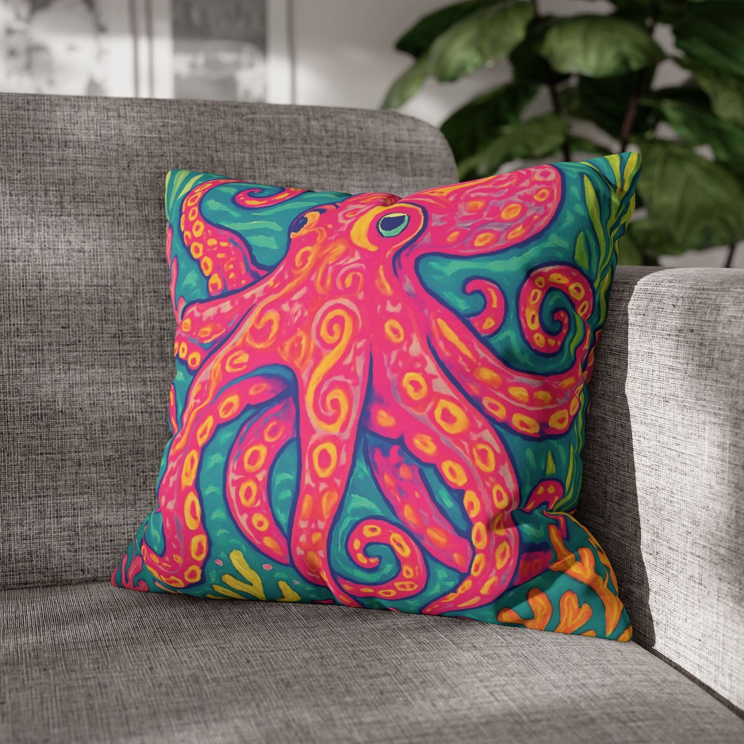 Faux Suede Square Pillowcase - Red Kraken Joe