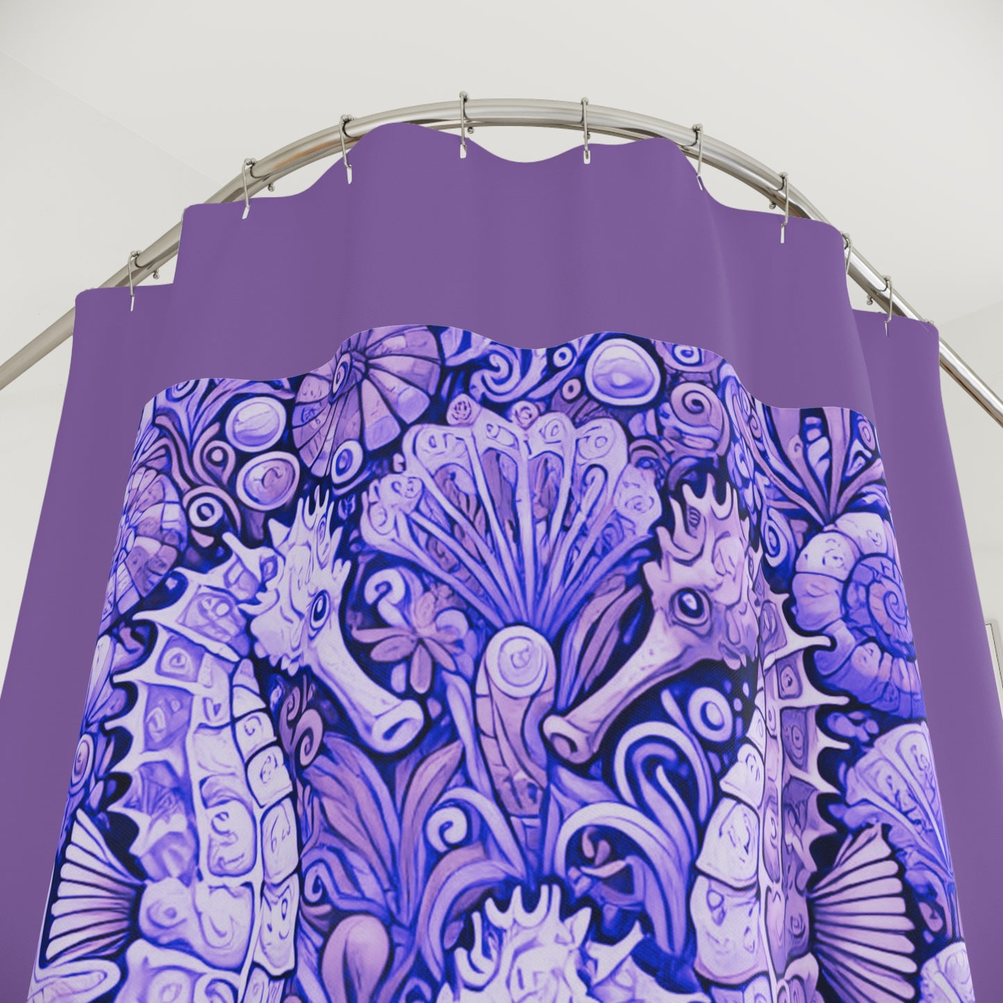 Tropical Shower Curtain - Ocean Bathroom Decor / Seahorse Trio Amethyst/Lt. Purple