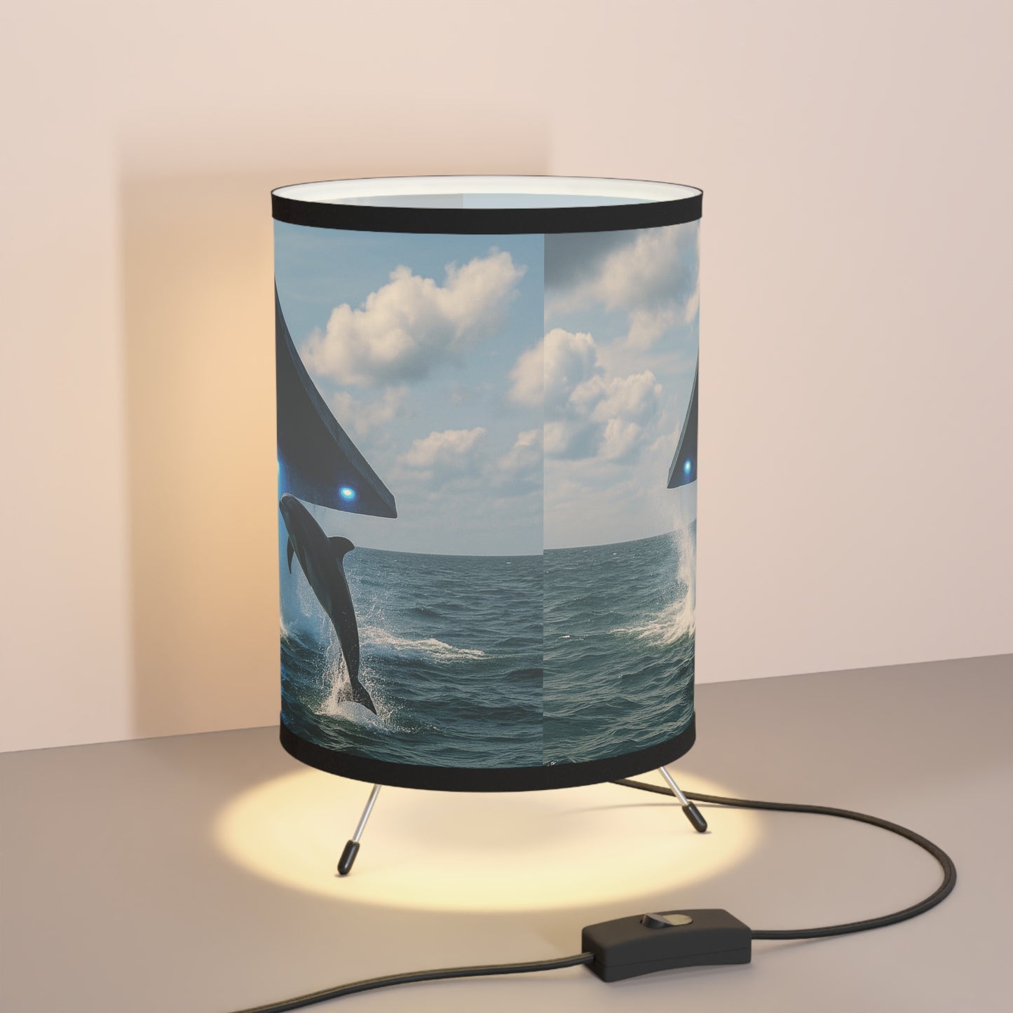 UFO and Dolphin Tripod Lamp with Artistic High-Res Shade - Perfect for Home Décor