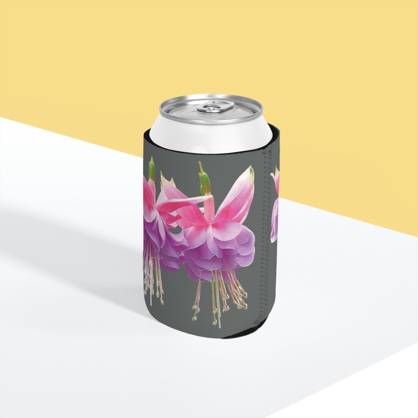 Two Pink Fuschias/Dark Grey Cooler Sleeve - Perfect for Outdoor Picnics