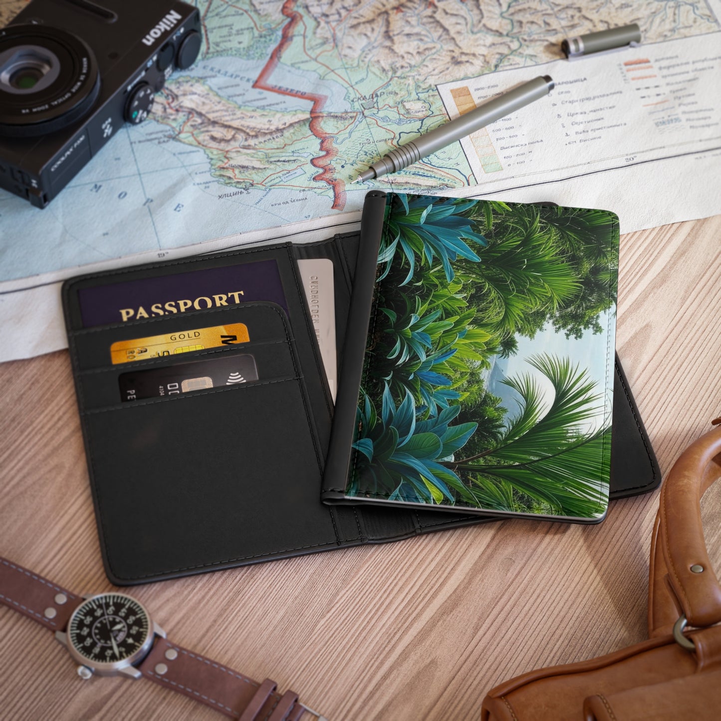 Tropical Passport Cover, Faux Leather - RFID blocking for travel security / Scenic Overlook