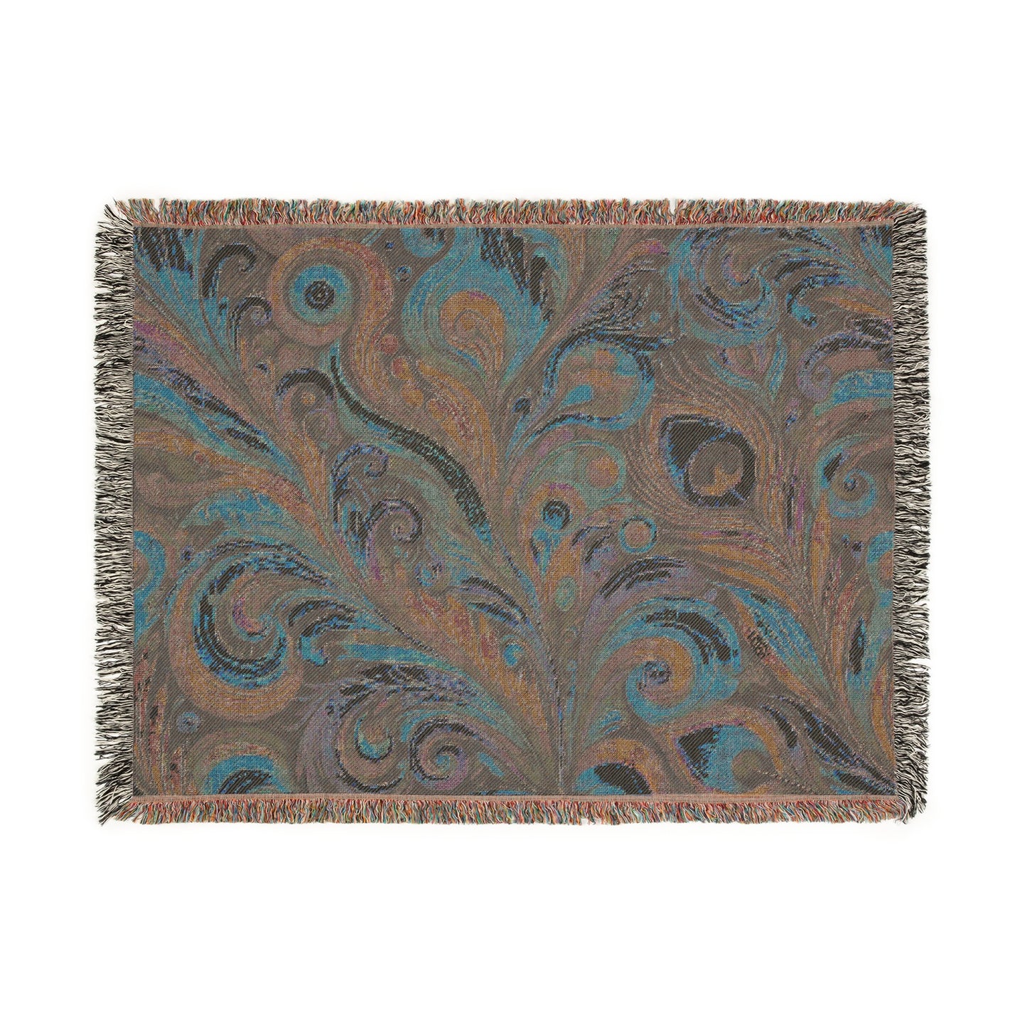 Woven Blanket, 3 Sizes - Tropical Home Decor / Peacock Feather Currents