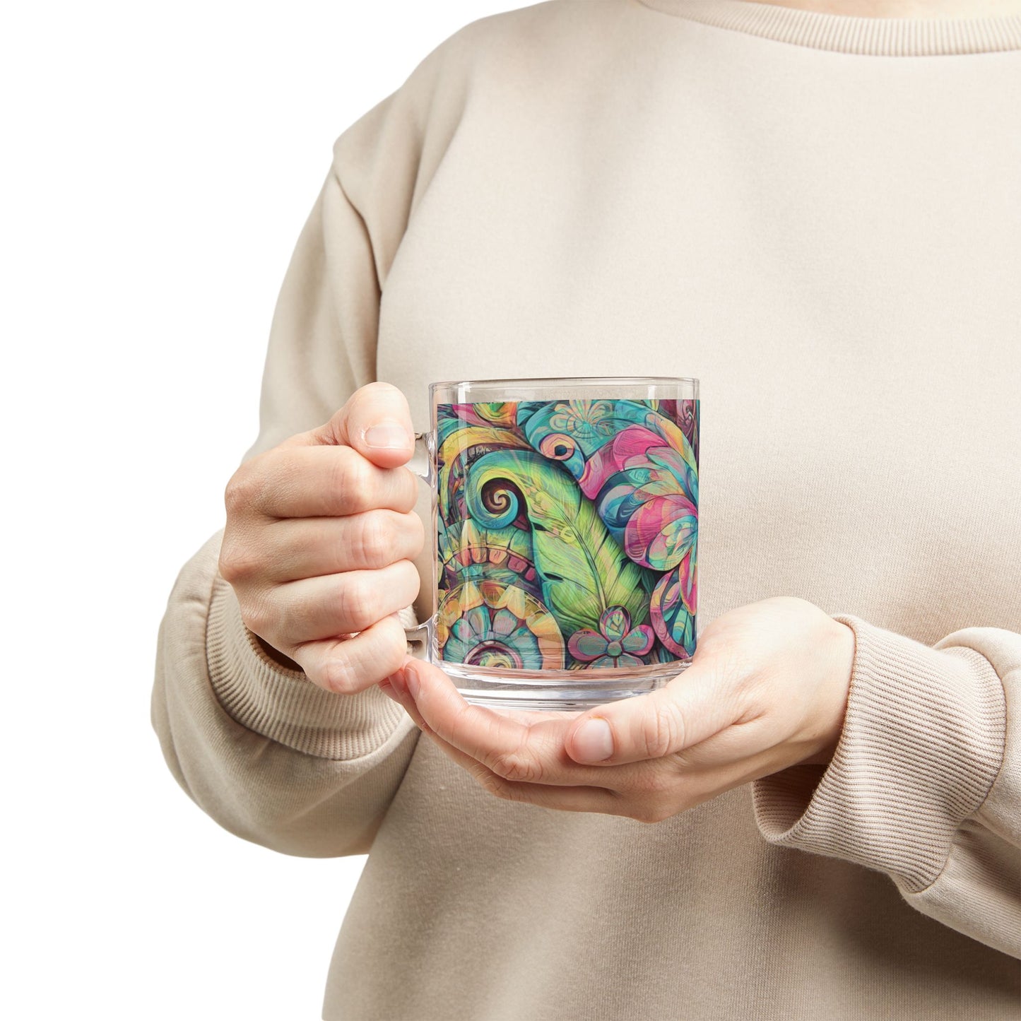 Tropical Glass Mug - 10oz Coffee Cup / Rainforest Butterfly Pop