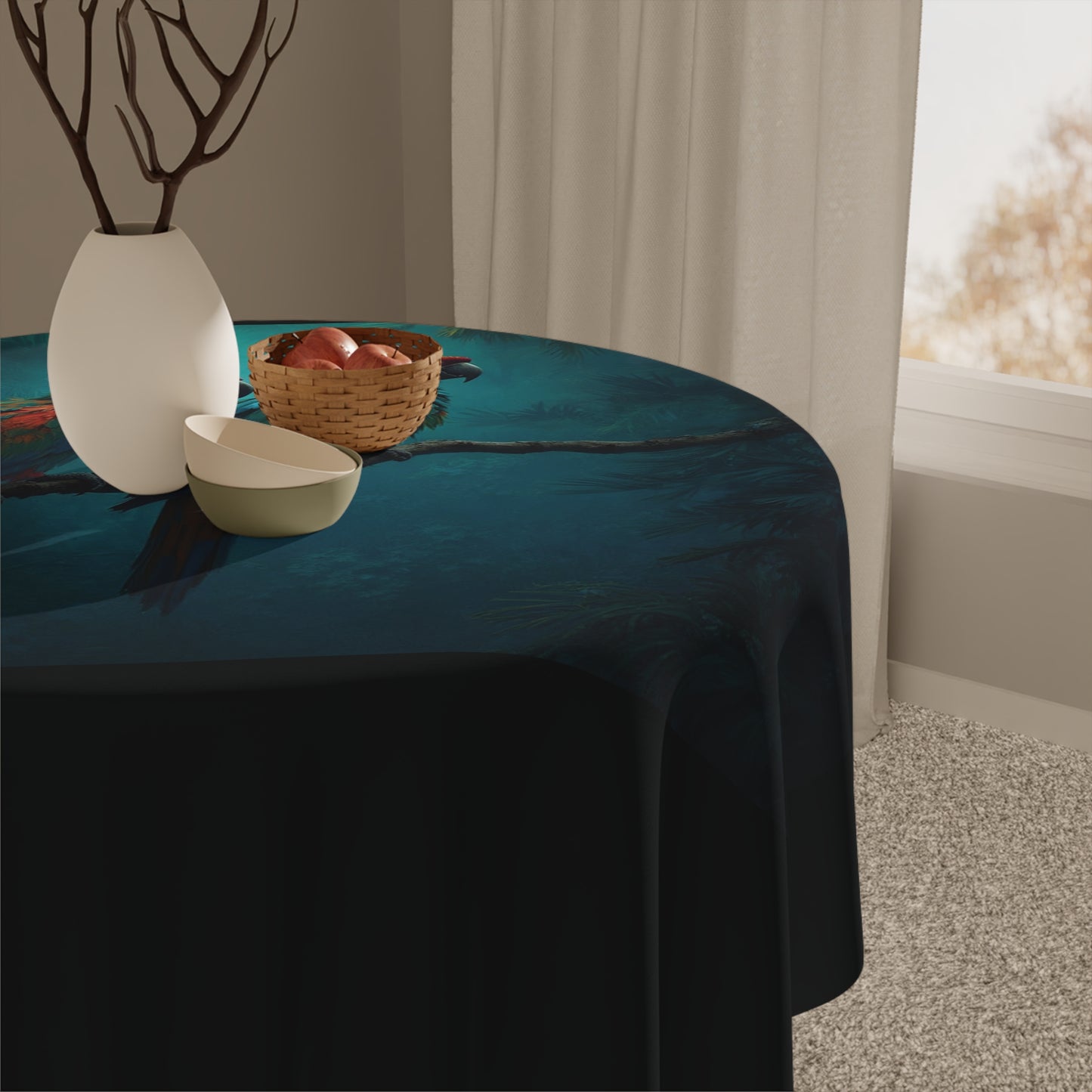 Parrot Friends/Black Tablecloth, 55" x 55"
