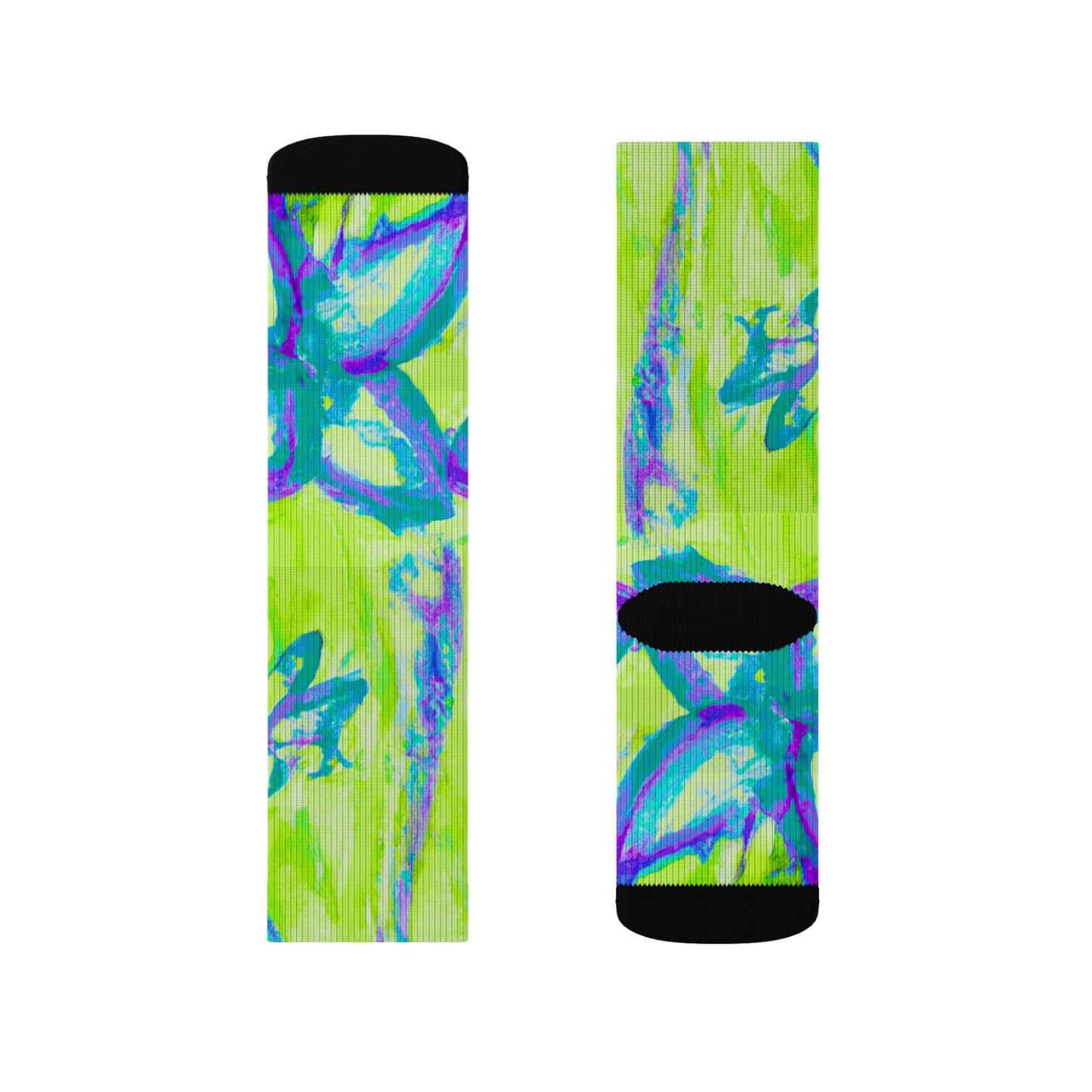 Lime Tropical Doodles Sublimation Fleece-Lined Socks - Colorful Palm Tree/Flower Design