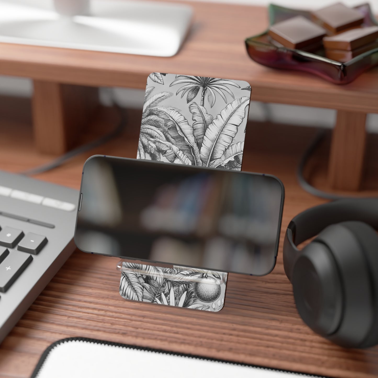 Stylish Smartphone Display Stand - Tropical Fruit, Newspaper