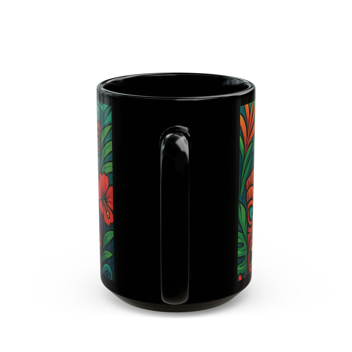 Black Coffee Mug -Tiki Totems and Hawaiian Dancer