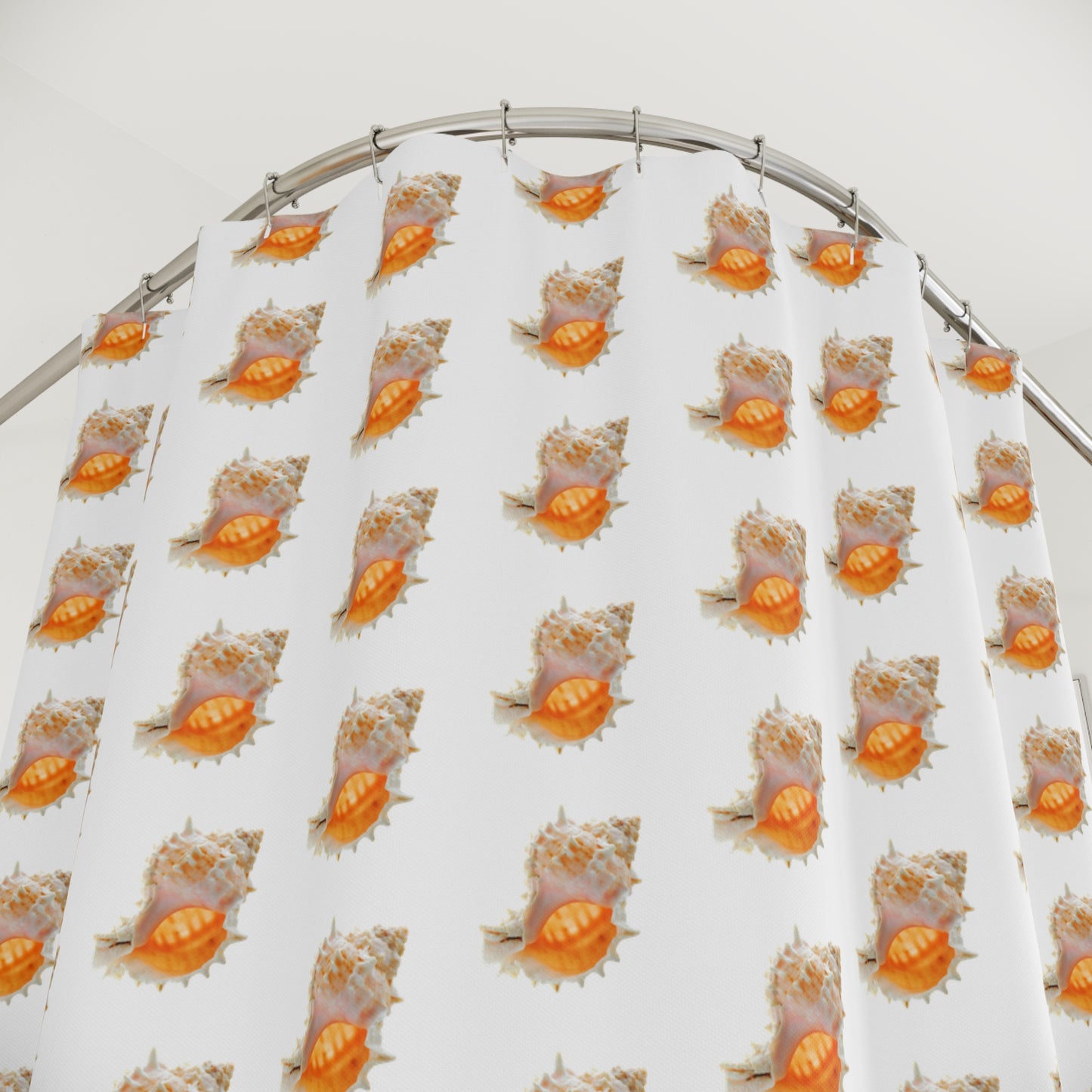 Tropical Shower Curtain - Ocean Bathroom Decor / Conch Shell/White