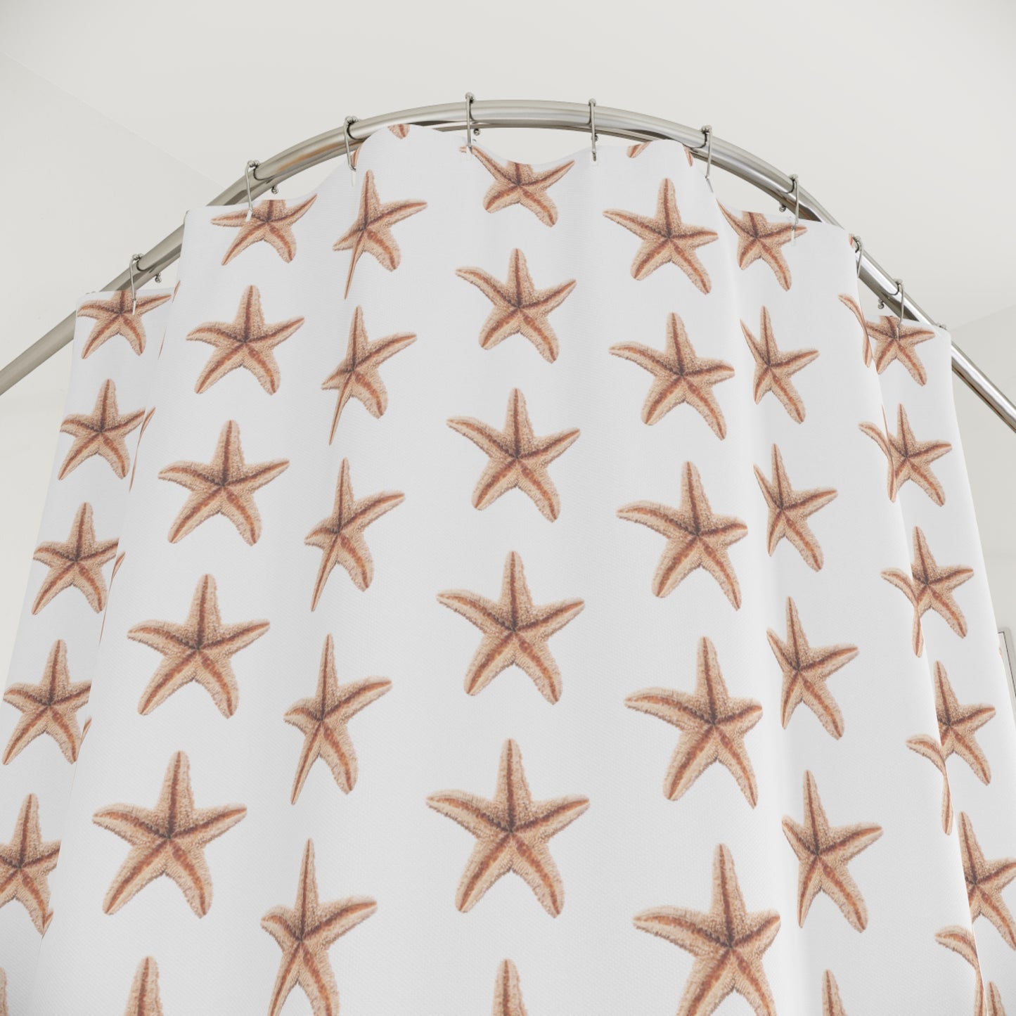 Tropical Shower Curtain - Ocean Bathroom Decor / Real Starfish/White
