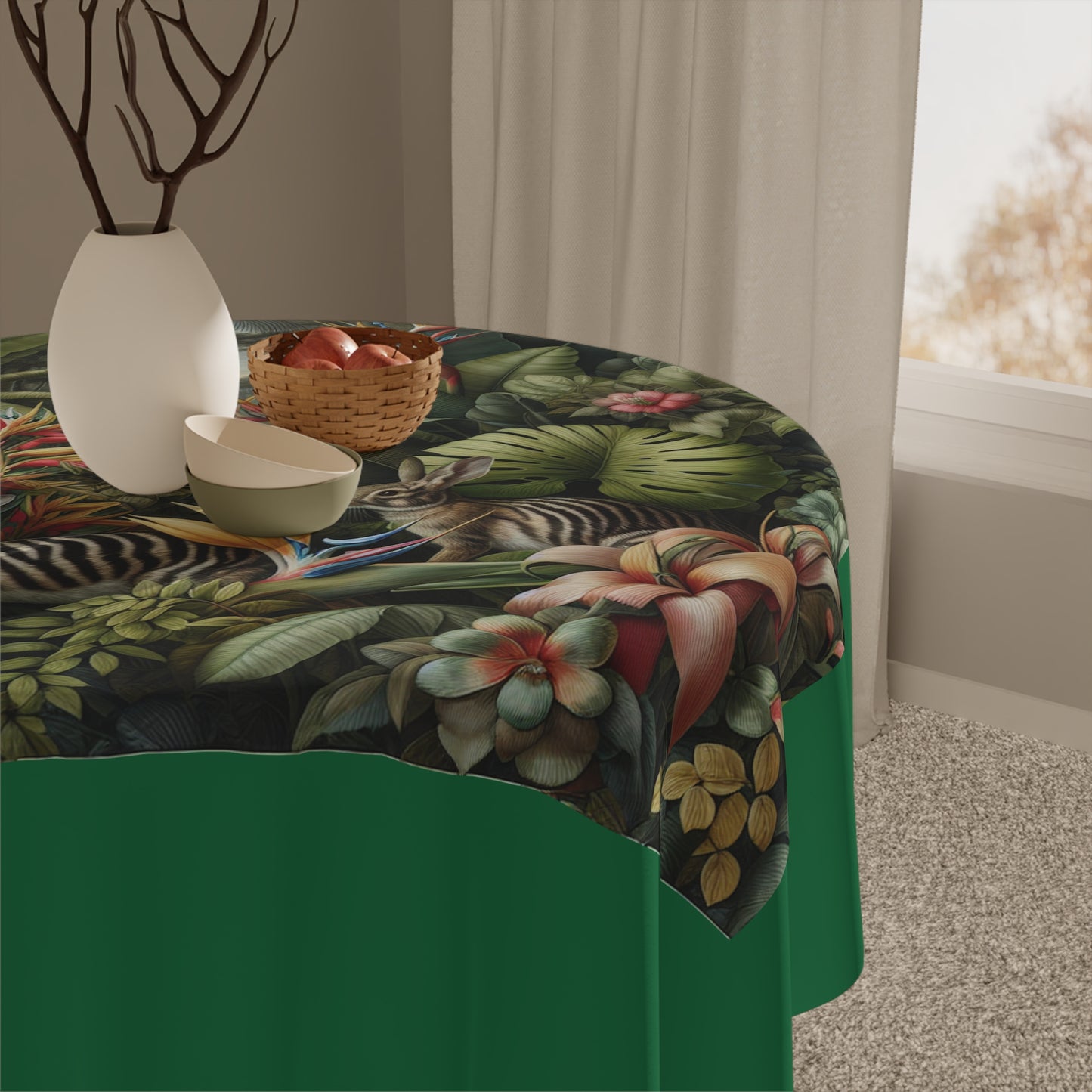 Rainforest Rabbit Outing/Dark Green Tablecloth, 55" x 55"