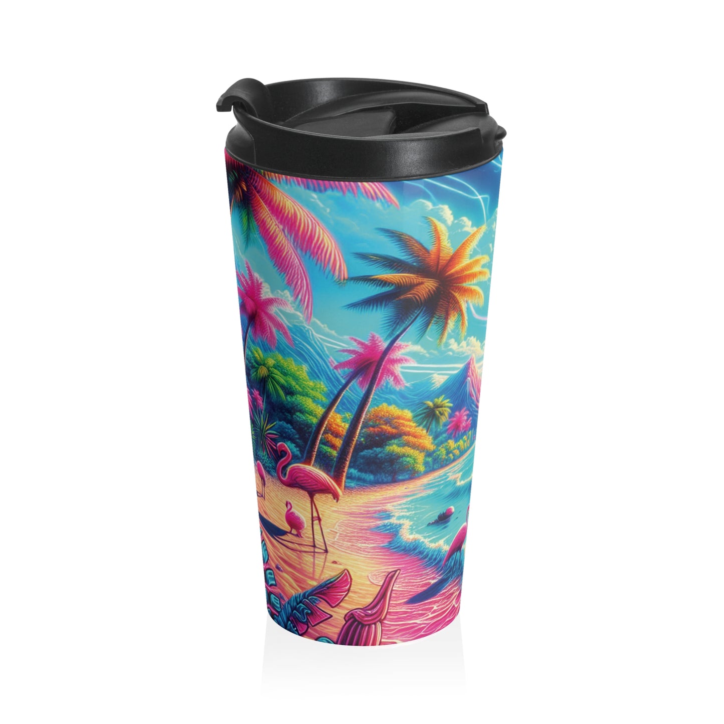 15 oz. Stainless Steel Travel Mug / Flamingo Beach