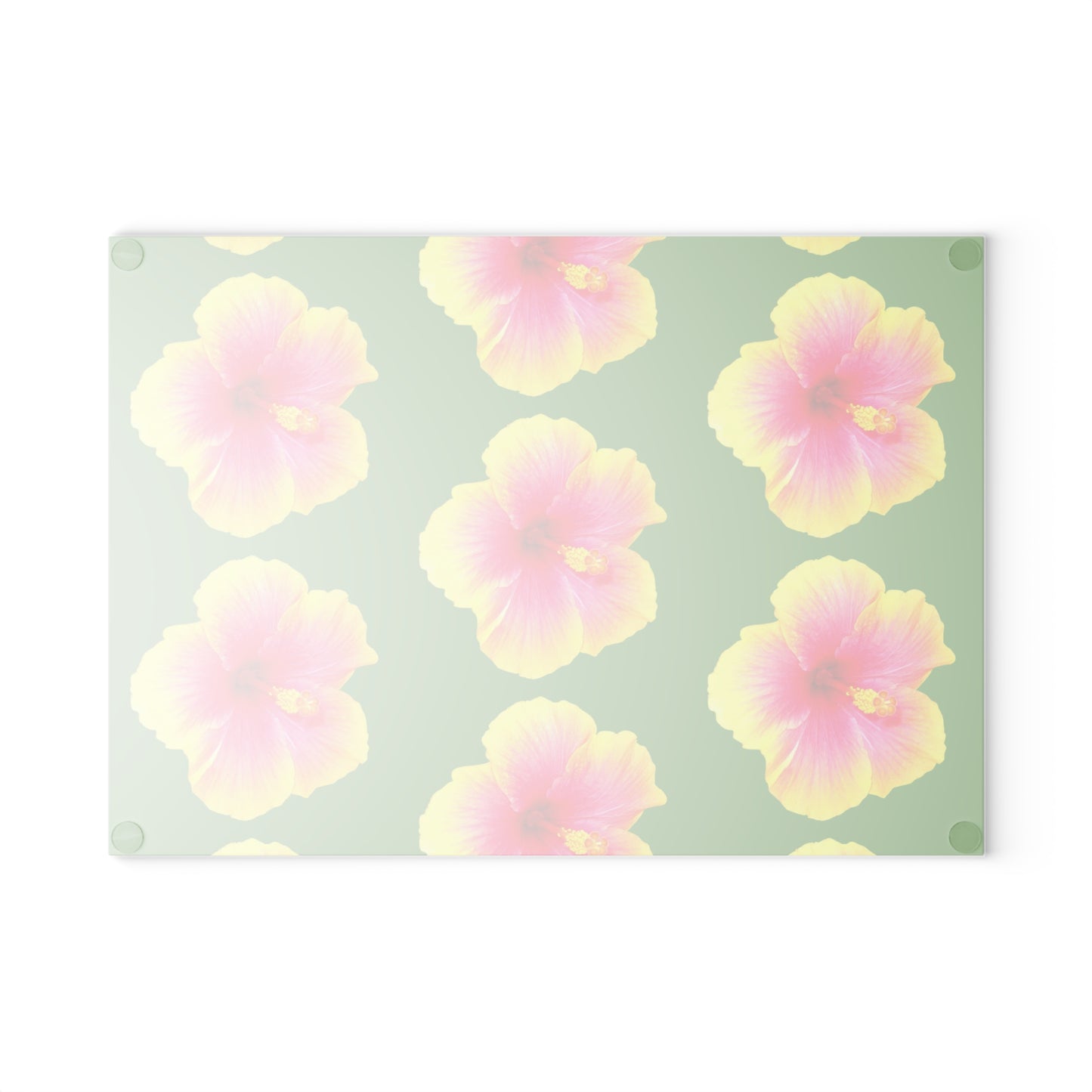 Glass Cutting Board, 2 sizes - Real Yellow & Pink Hibiscus