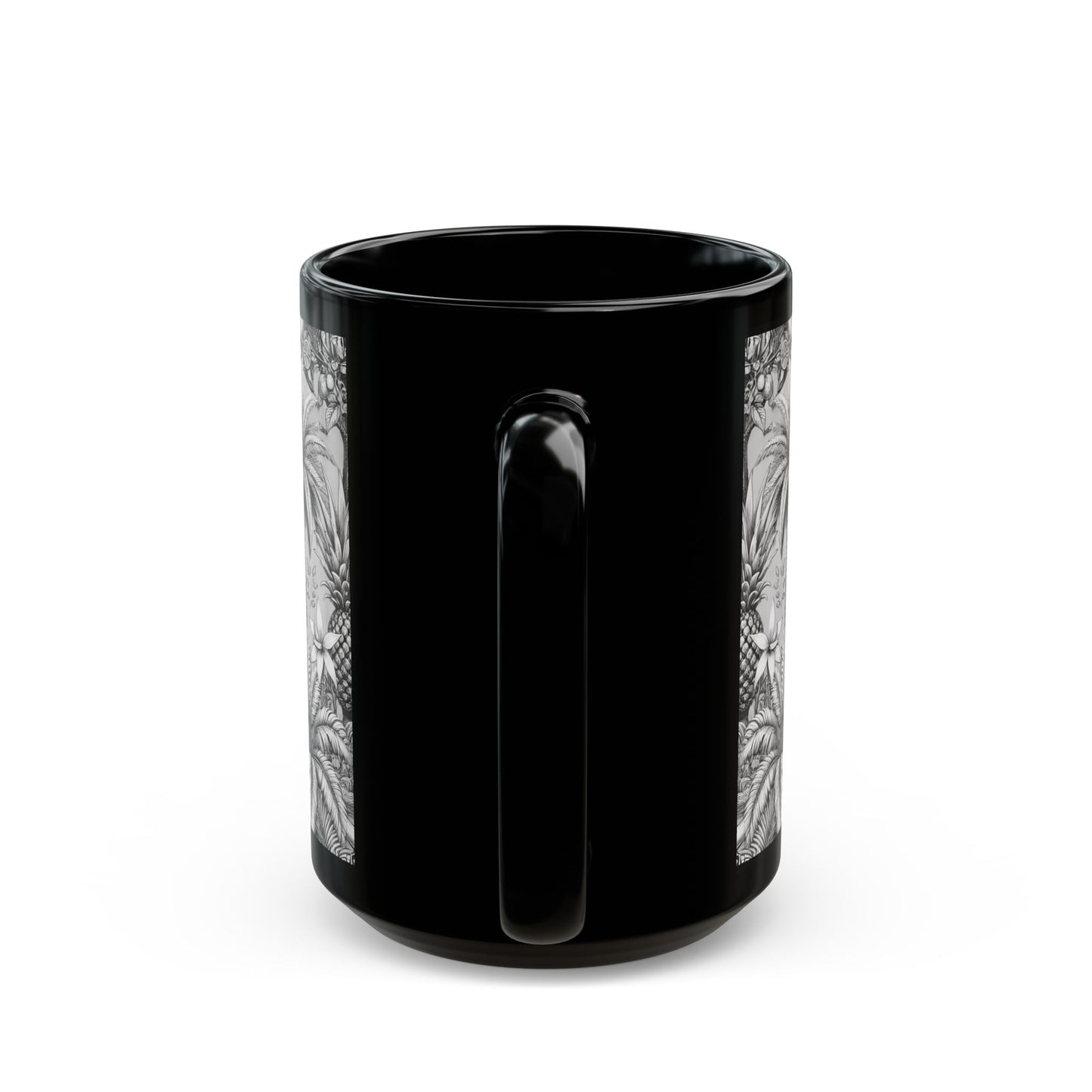 Black Coffee Mug - Tropical Fruit, Newspaper Ink