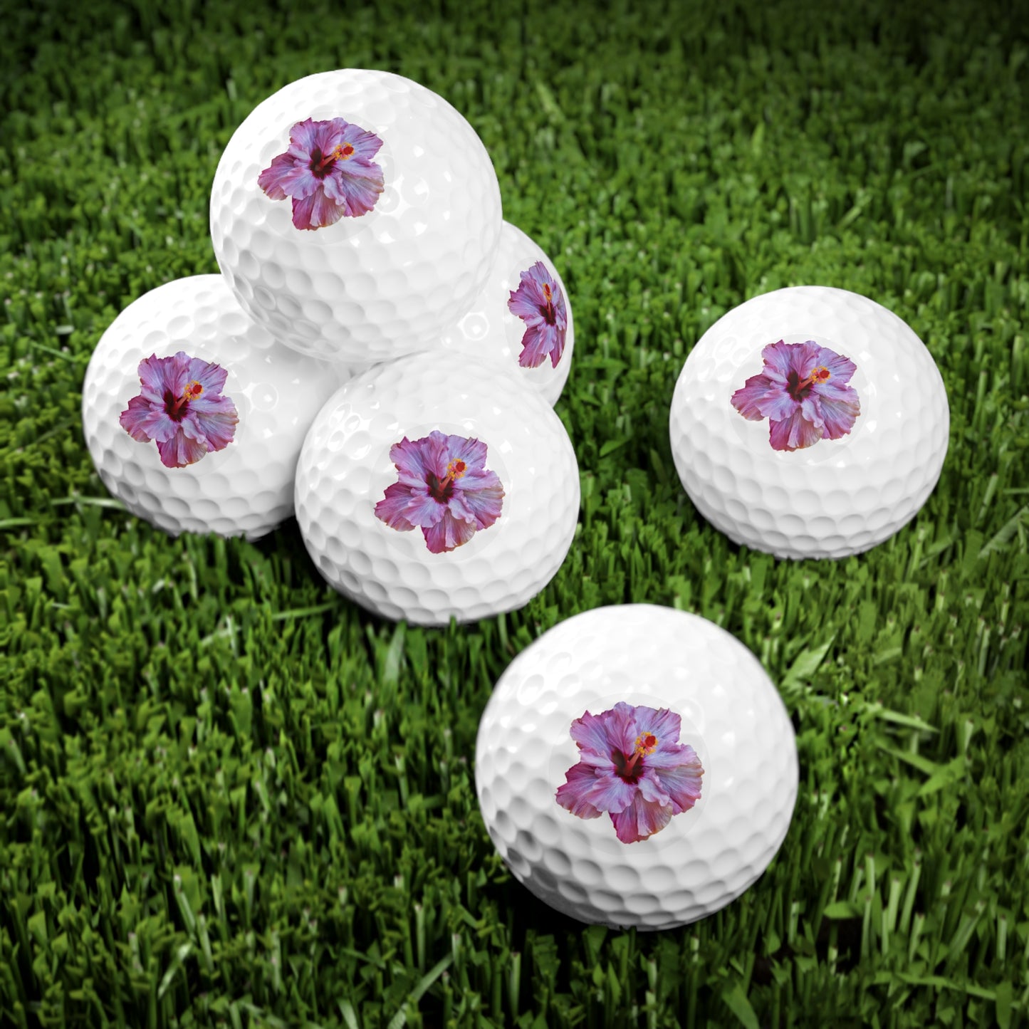 Tropical-Themed Golf Balls, 6pcs - Perfect Gift for Golf Enthusiasts / Photo Hibiscus, Purple