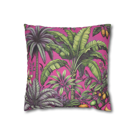 Faux Suede Square Pillowcase - Tropical Fruit, Hot Pink