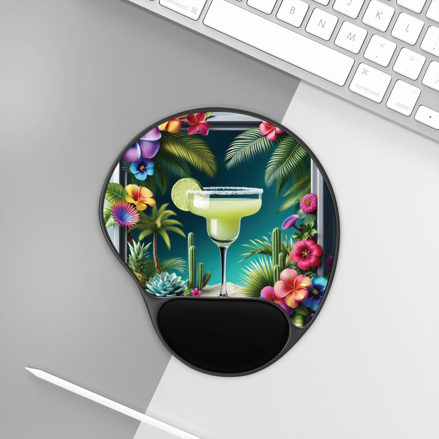 Moonlit Mermaid and Flamingos Mouse Pad with Wrist Rest – Ergonomic Design for Comfort and Style